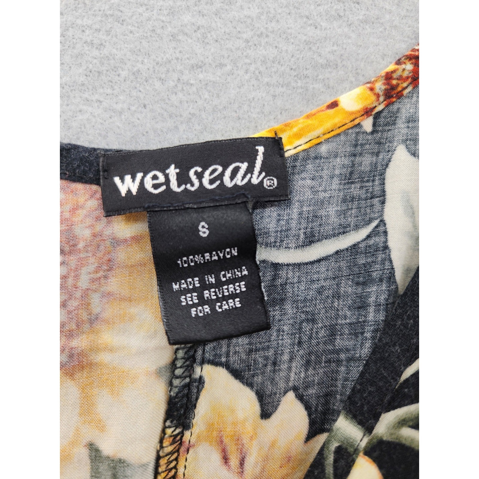 Wet Seal Sunflower Slip Dress SM Black Yellow Floral 90s Y2K Boho Festival Rayon