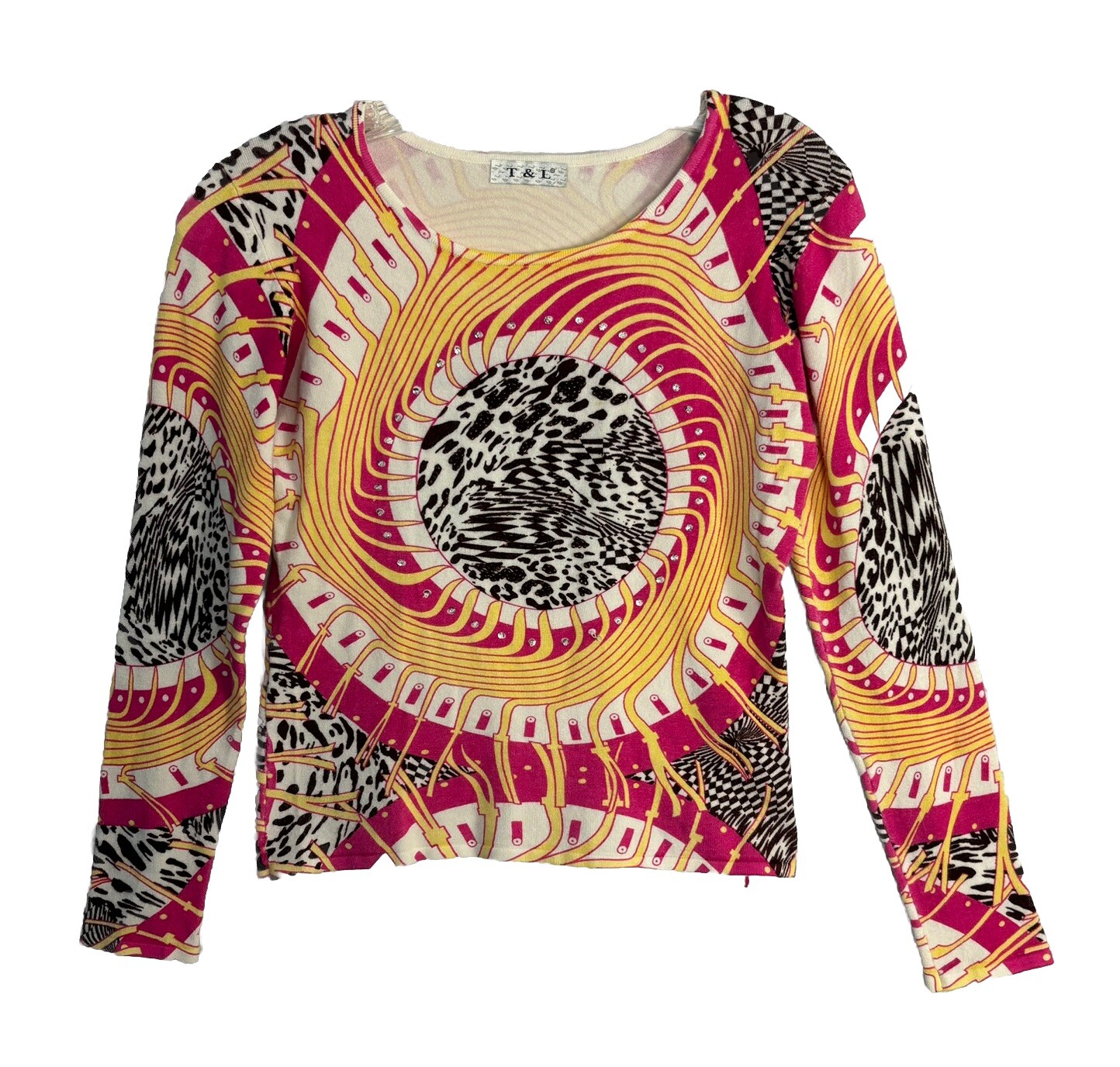 90s Beaded Sweater Fairy Viscose Bling Geometric Swirl Colorful Boho XS S
