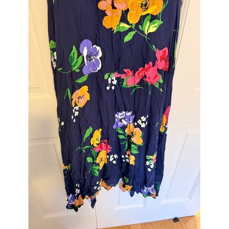 Maeve Anthropologie Vivienne Midi Dress Women’s 14 Black Floral Handkerchief Hem