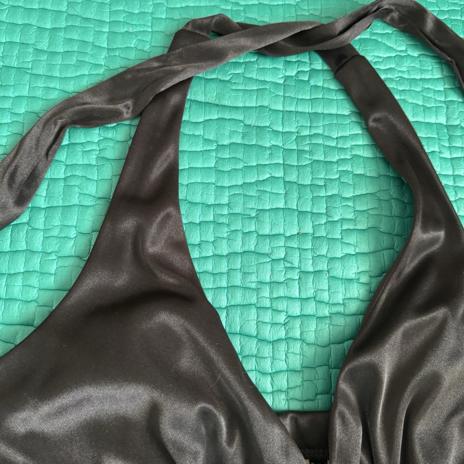 Vintage Y2K Speechless Midi Party Dress Halter Pleated Satin Black Sz S 2000s