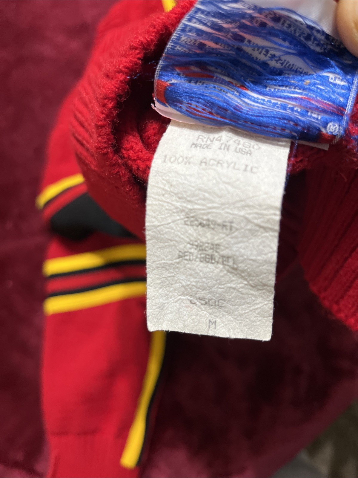 Vintage 80s Cheerleader Knit Sweater Red Black Gold Striped USA Made Medium