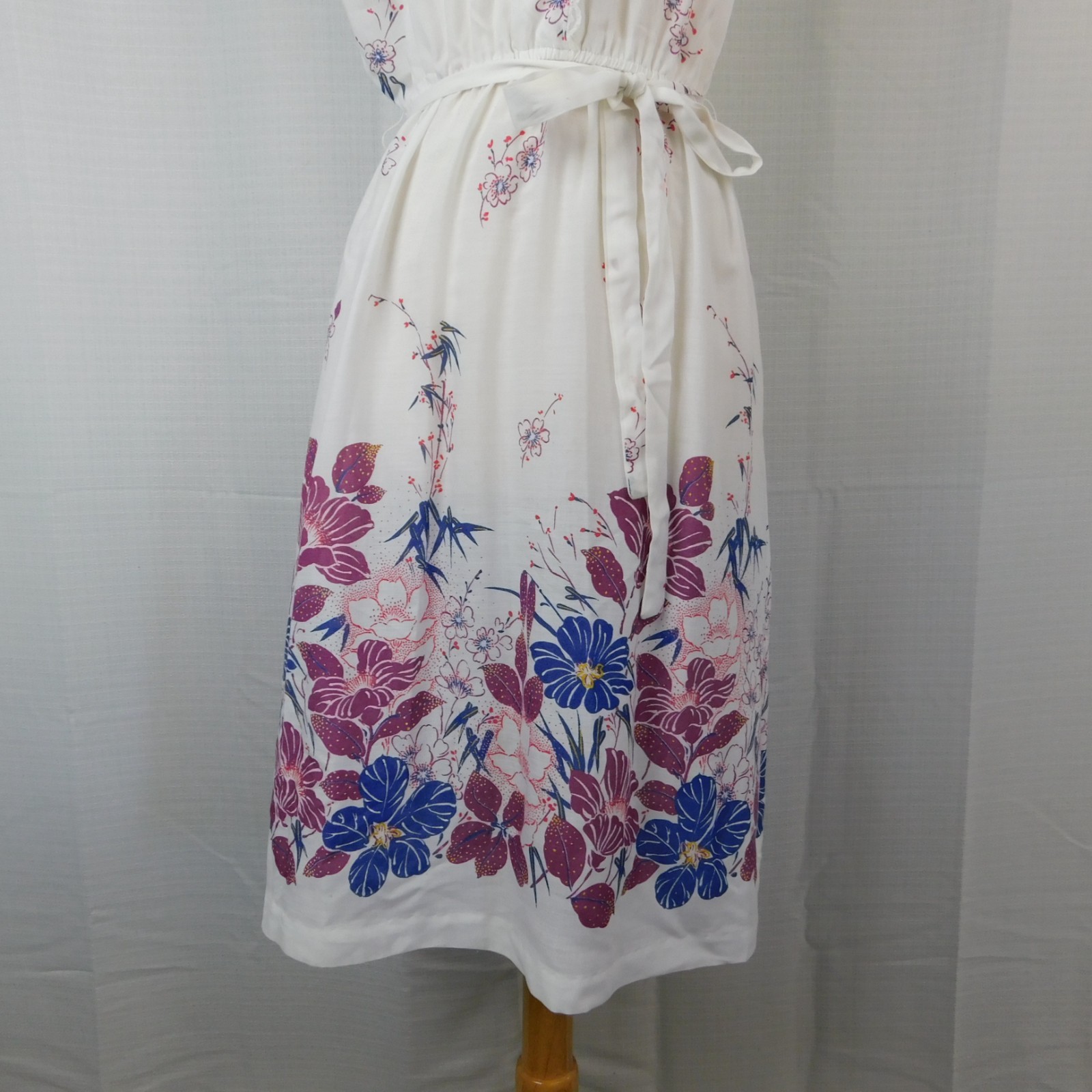 Vtg 70s 80s JCPenney ILGWU Floral Border Print Shirtwaist Dress Tie Belt 13/14