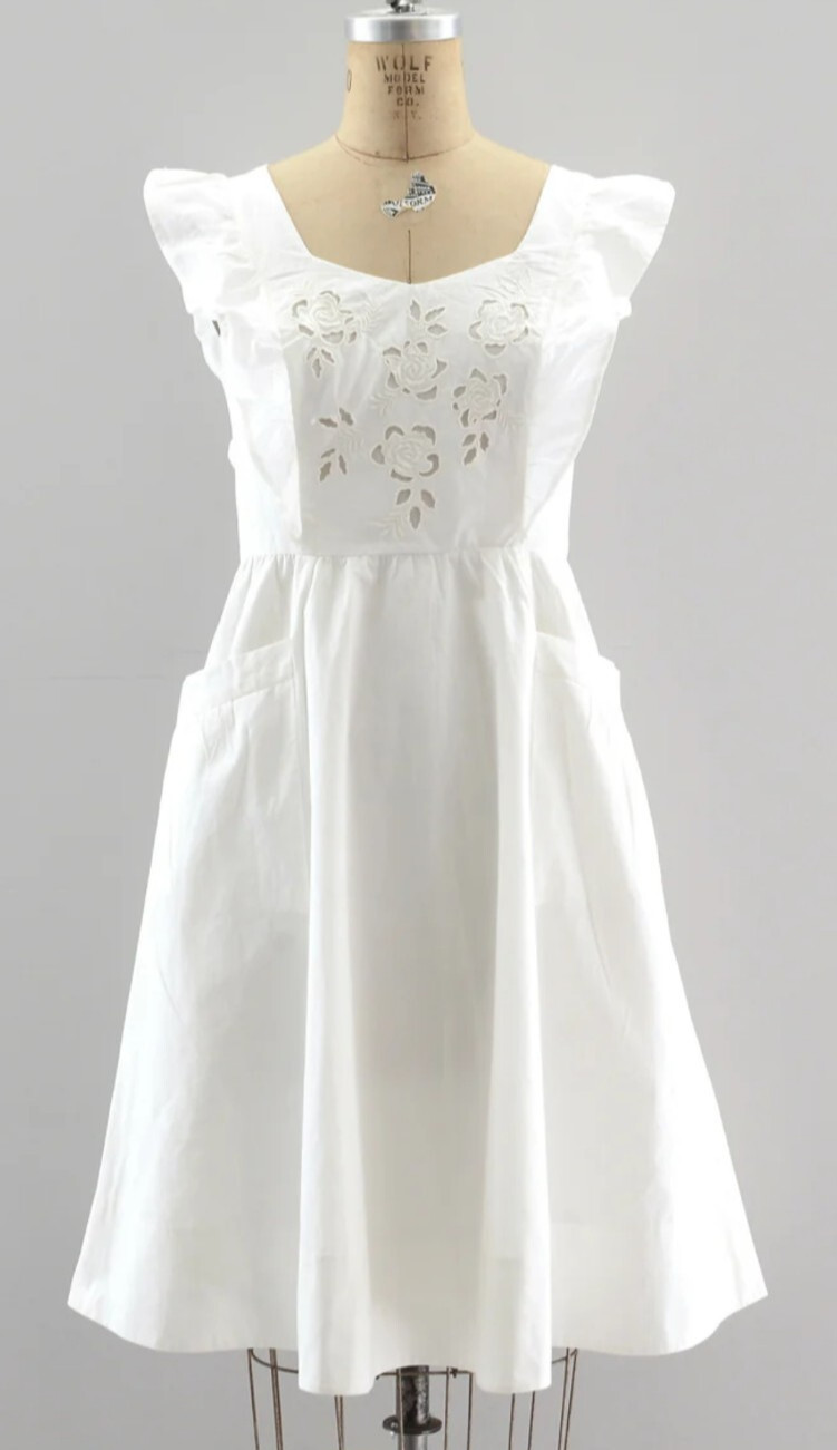 NWOT French Connection White 100% Cotton Pinafore Style Sundress w/cutout detail