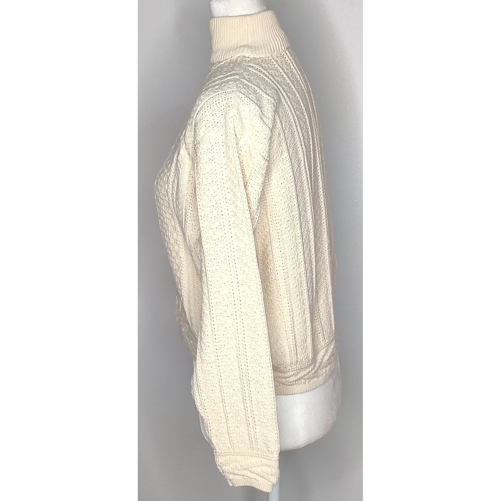 Cropped Fisherman Sweater Women Small Cream Vintage Soft Cable Mock Neck