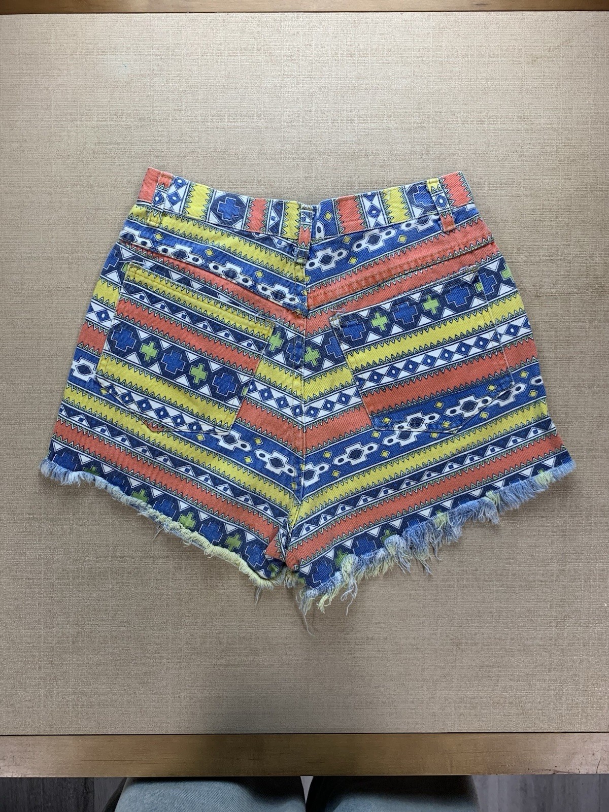 Vintage 80s 90s Jay Jacobs Multi Color Aztec Western Jean Cut Off Shorts Size 8
