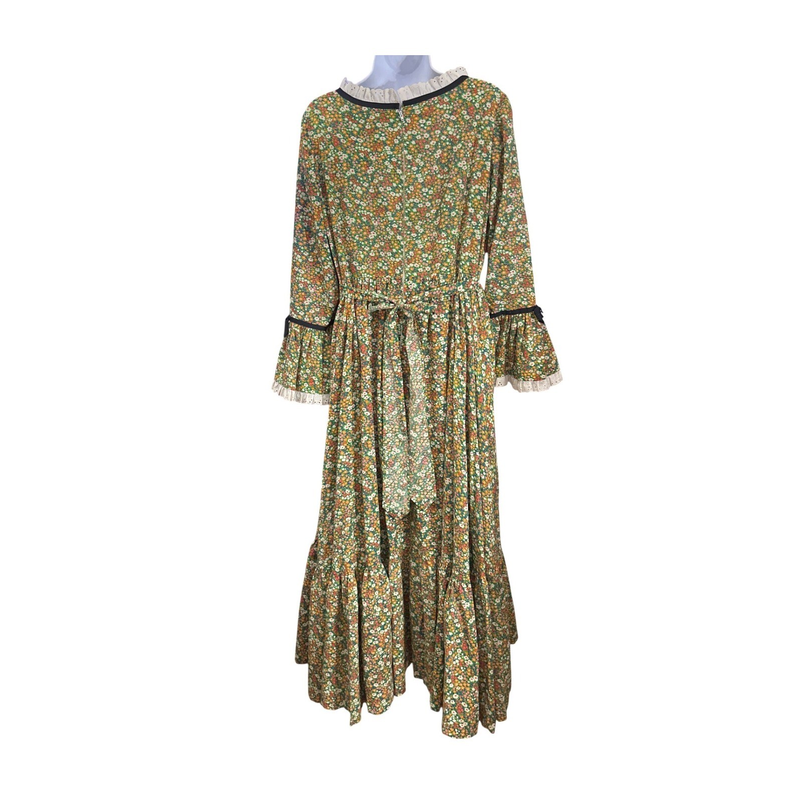 70s Unbranded Prairie Maxi Dress Cottagecore Boho Victorian Floral Bonnet