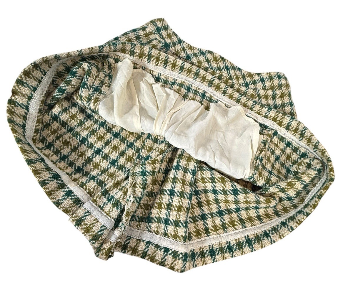 Vintage 70s Tami A Line Skirt Tweed Houndstooth Plaid Knit Wool Academic Preppy