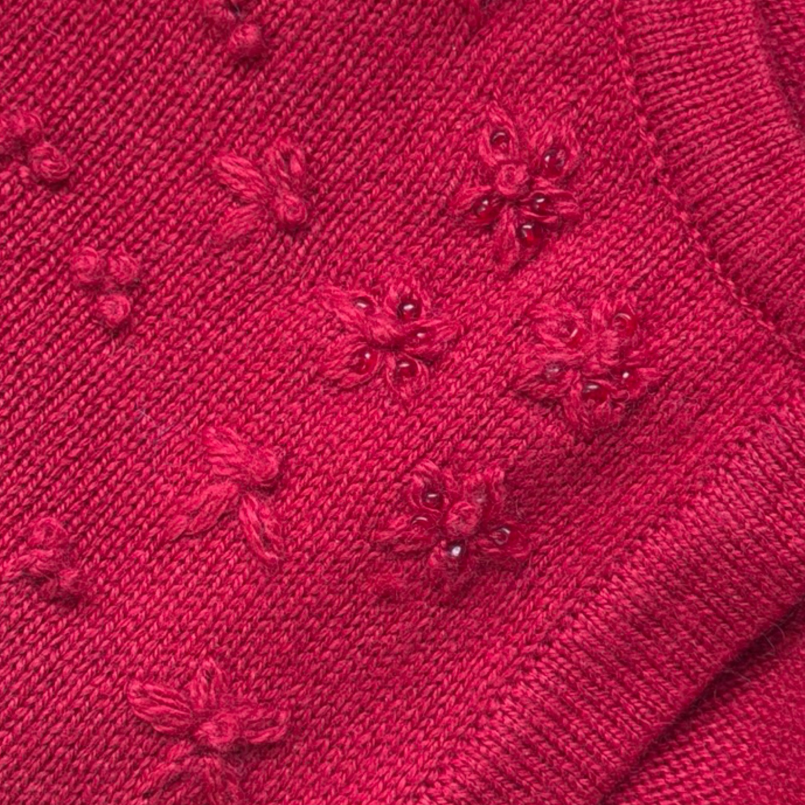 Vintage Red Silk/Cashmere Cardigan Sweater Size Medium 90s Floral Embroidered