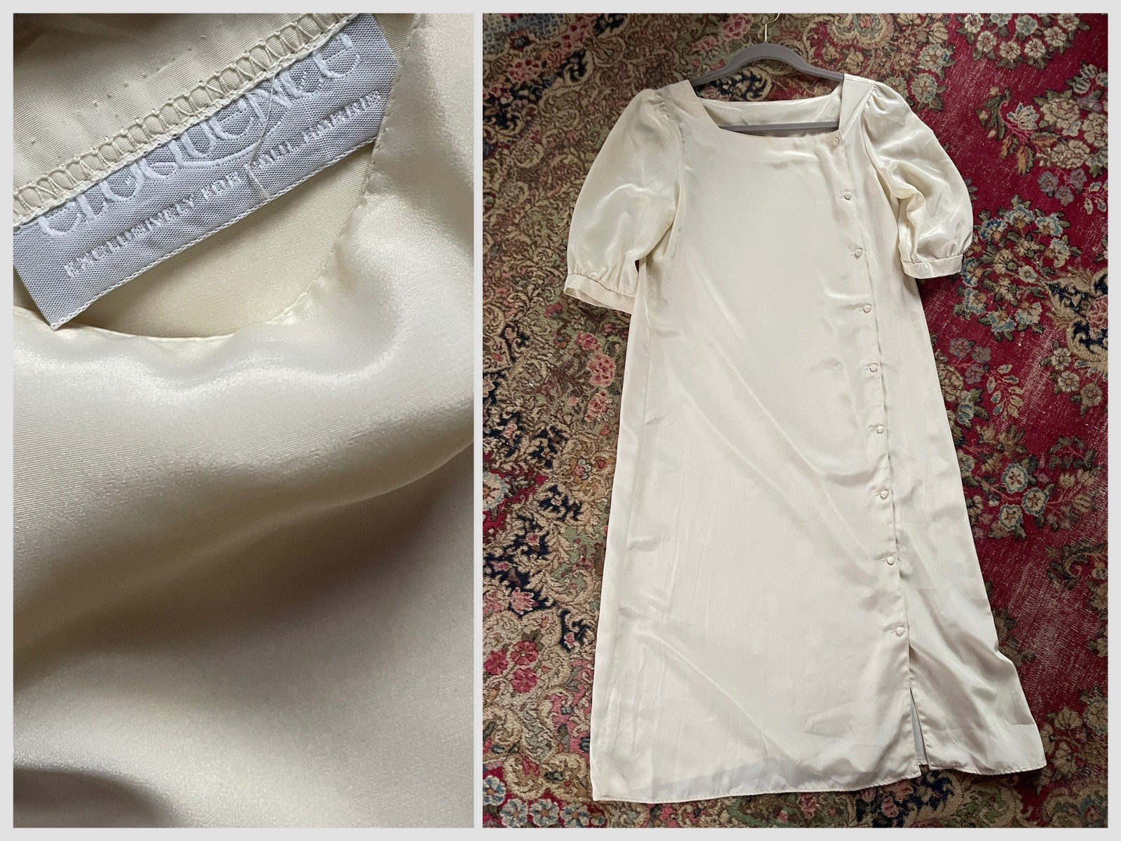 Vintage ‘80s ‘90s Eloquence Paul Harris Ivory Silky Dress Minimalist Ladies M