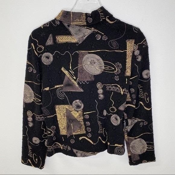 Vintage Abstract Geometric Zip Jacket Black Gold Rhinestone Shoe Pull Large