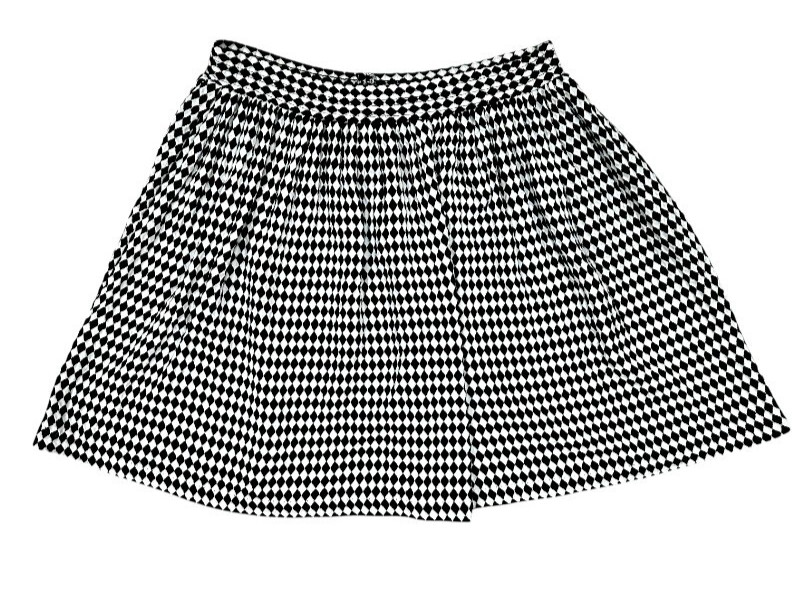 Vintage 90s Black White Geometric MINI Skirt M Elastic Waist A Line USA Indie