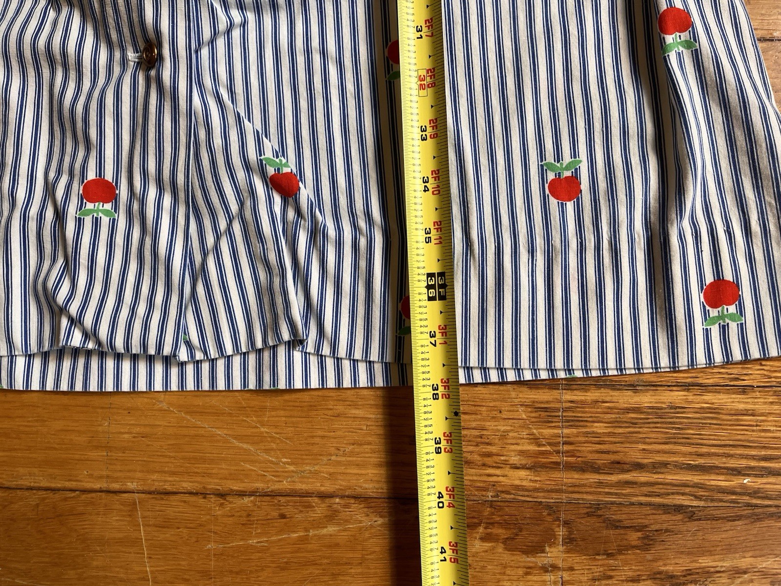 VINTAGE 70s Jamison Boutique Apple Co-Ord Set 2 Piece Shirt Skirt Pinstripe Blue