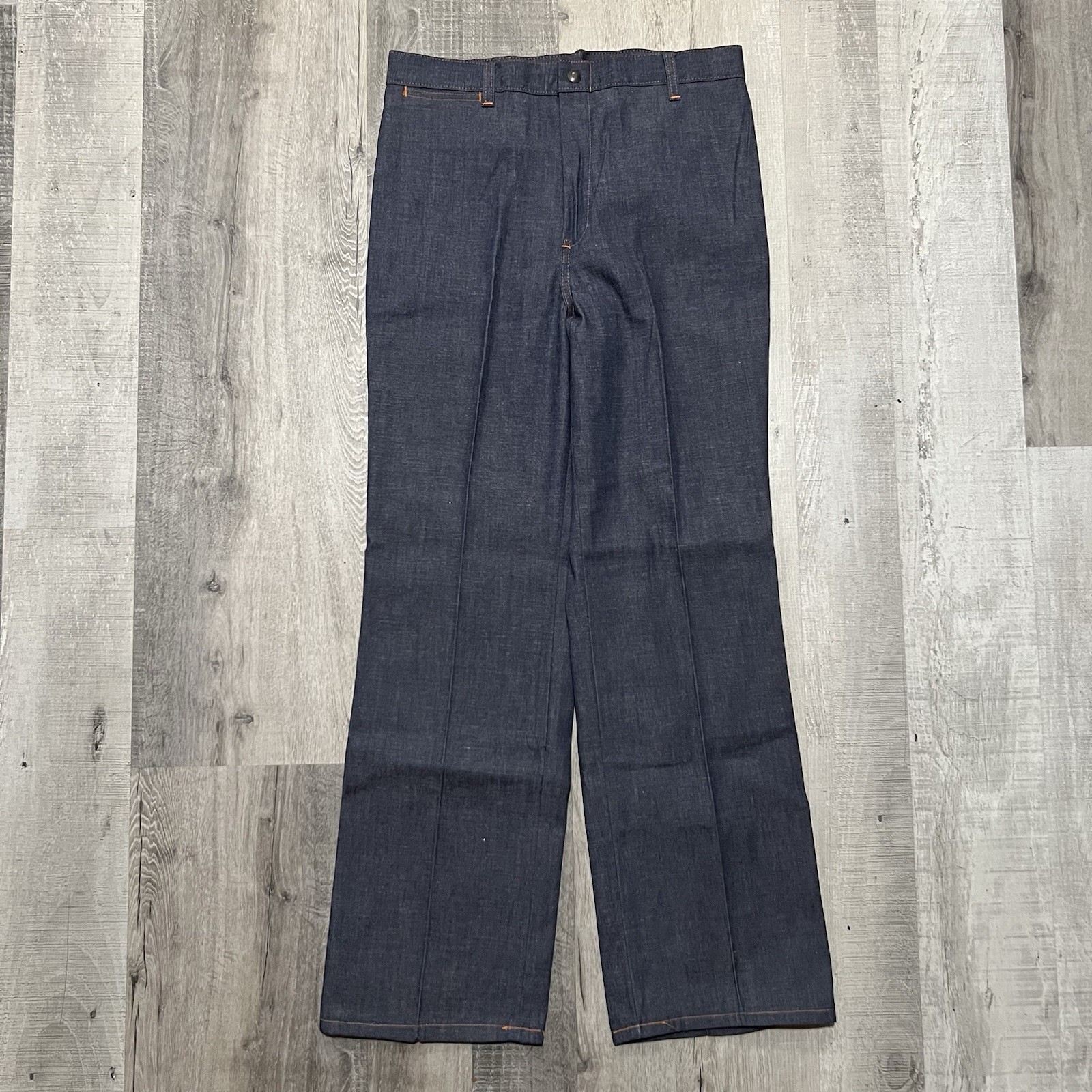 VTG 70s Sears Wide Leg Dark Wash Denim No Wash High Rise USA Jeans Size 14