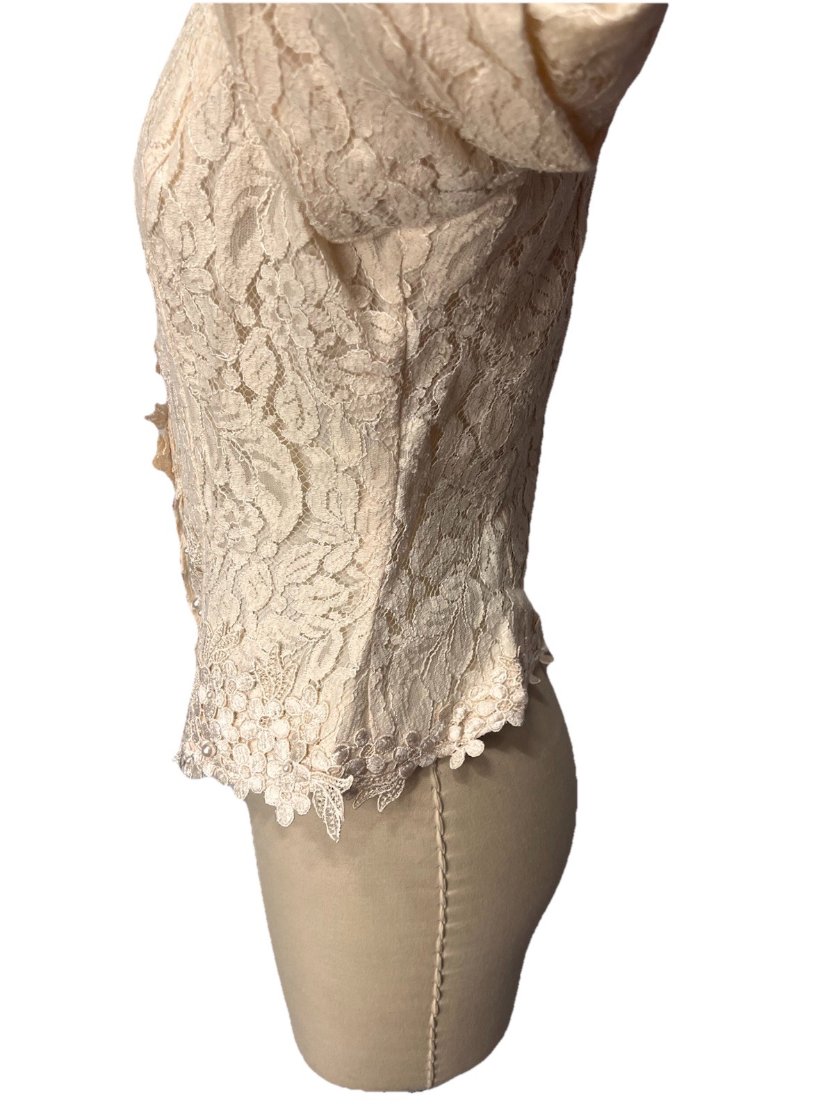 Vintage 80s Cachet by Bari Protas Ivory Fitted Lace Jacket w/ Pearls Size 9/10