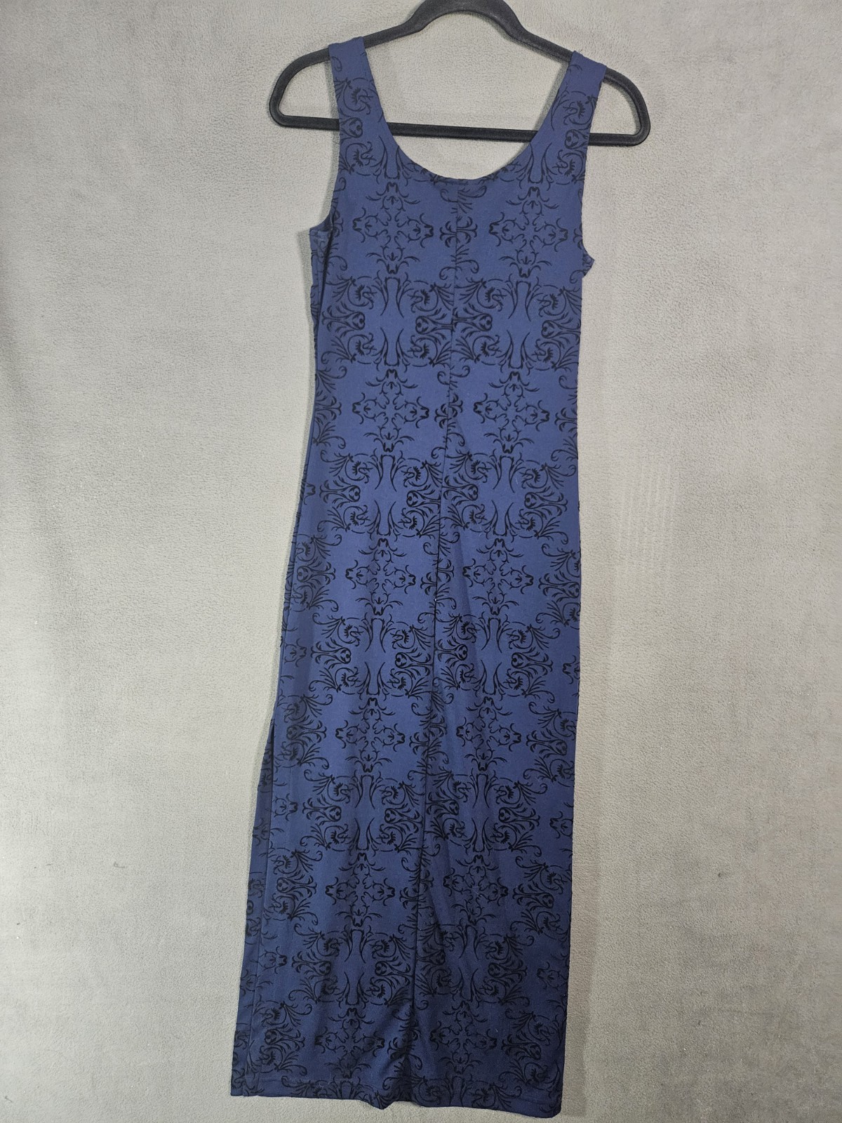 Vintage 90s Alyn Paige Womens 5/6 Maxi Slip Dress Navy Velvet Black Paisley Tank