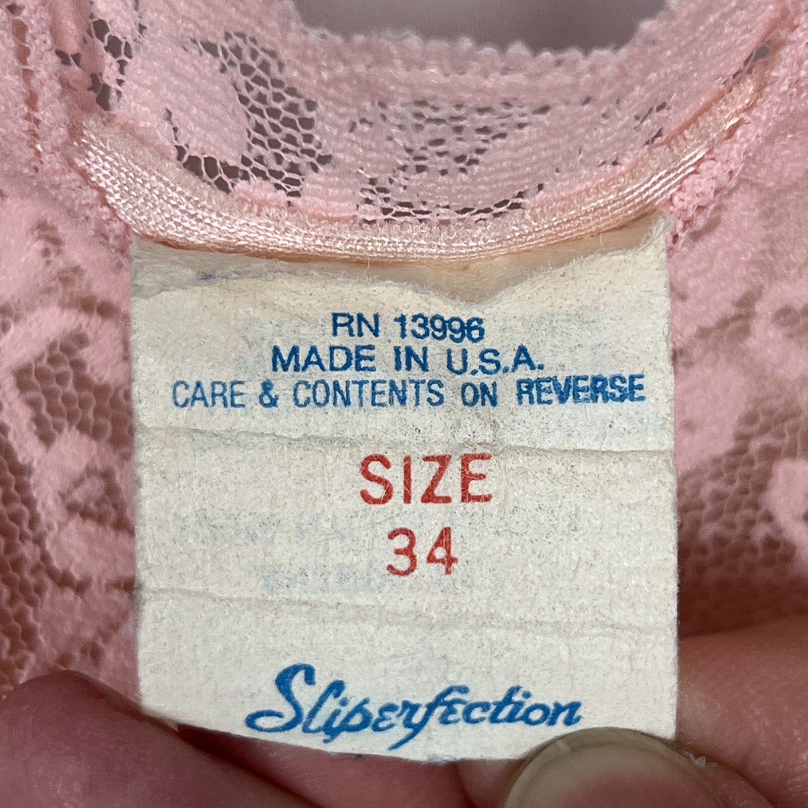 Vintage Sliperfection Womens 34 Pink Nylon Tricot/Lace Full Slip Antron III