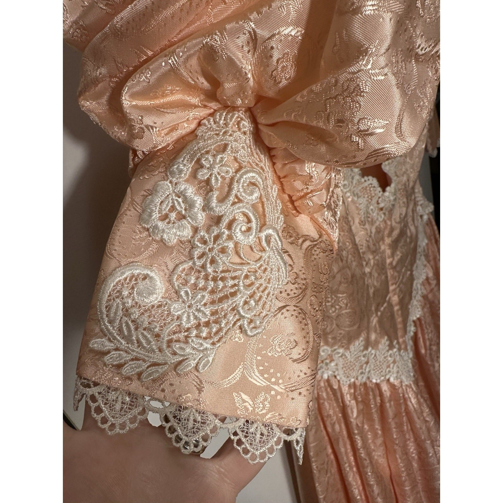 Vtg Women’s Prairie Cottagecore Little Bo Peep Dress Pink Lace puffy sleeves
