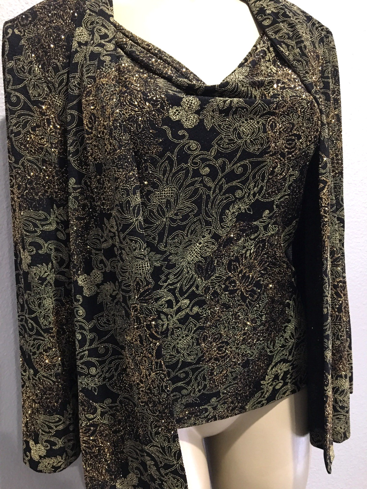 Vtg Gold Metallic ALEX Cowl Tunic Top Cape Jacket XL