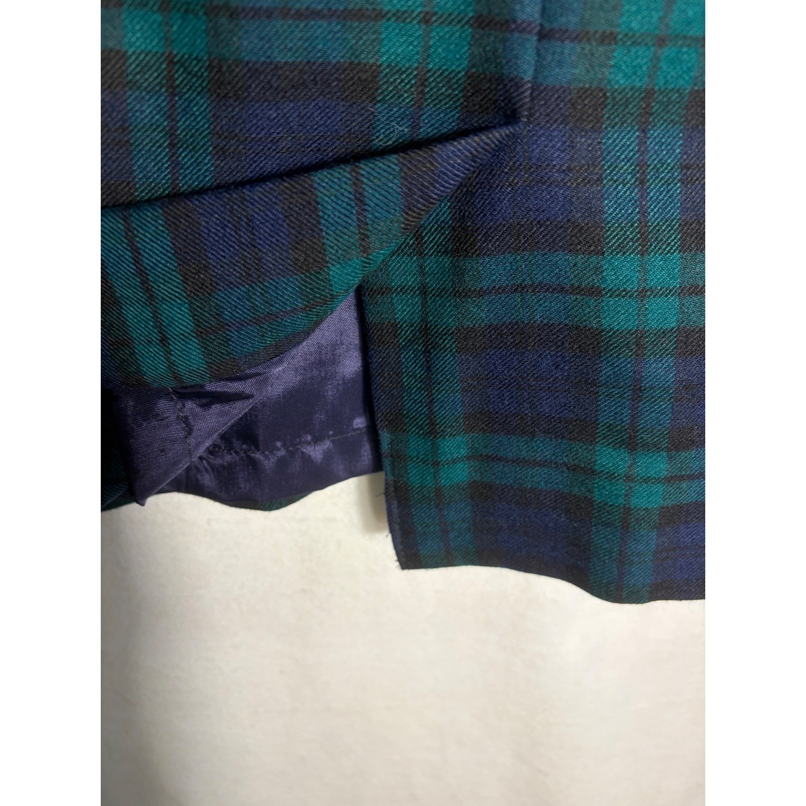 Vintage David Brooks Plaid Worsted Wool Blend Pencil Skirt Navy Green Lined 12