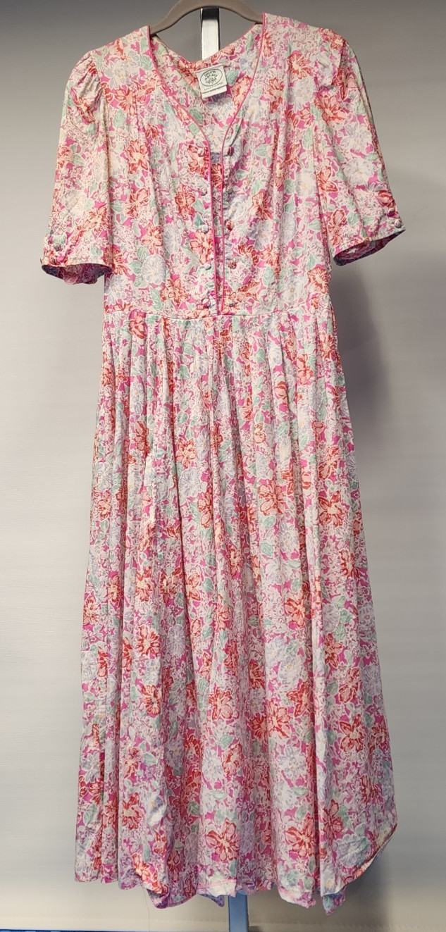 Vintage Laura Ashley Floral Cotton Prairie Midi Dress UK14 US12 Cottagecore GB