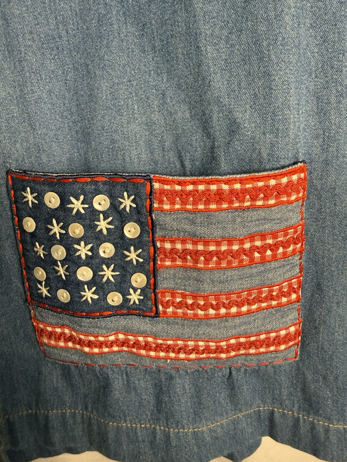 VTG Casey Coleman Denim Jacket American Flag Patchwork Patriotic USA Western