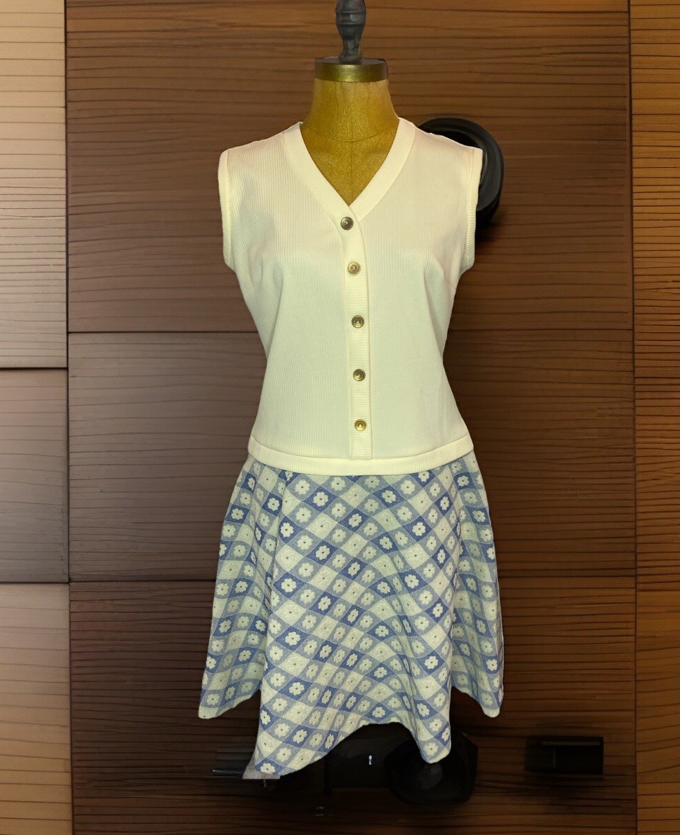 Vtg 70s Hay Pence Fit & Flare Dress Drop Waist Preppy Faux 2 Piece Size 8