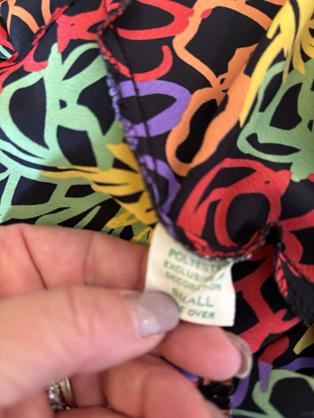Vtg Papillon by Paula Corbone Nightgown Bold Print Handkerchief Hem USA Small