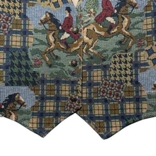 Vintage Wrapper Equestrian Tapestry Vest Womens Large Fox Hunt Plaid Made in USA