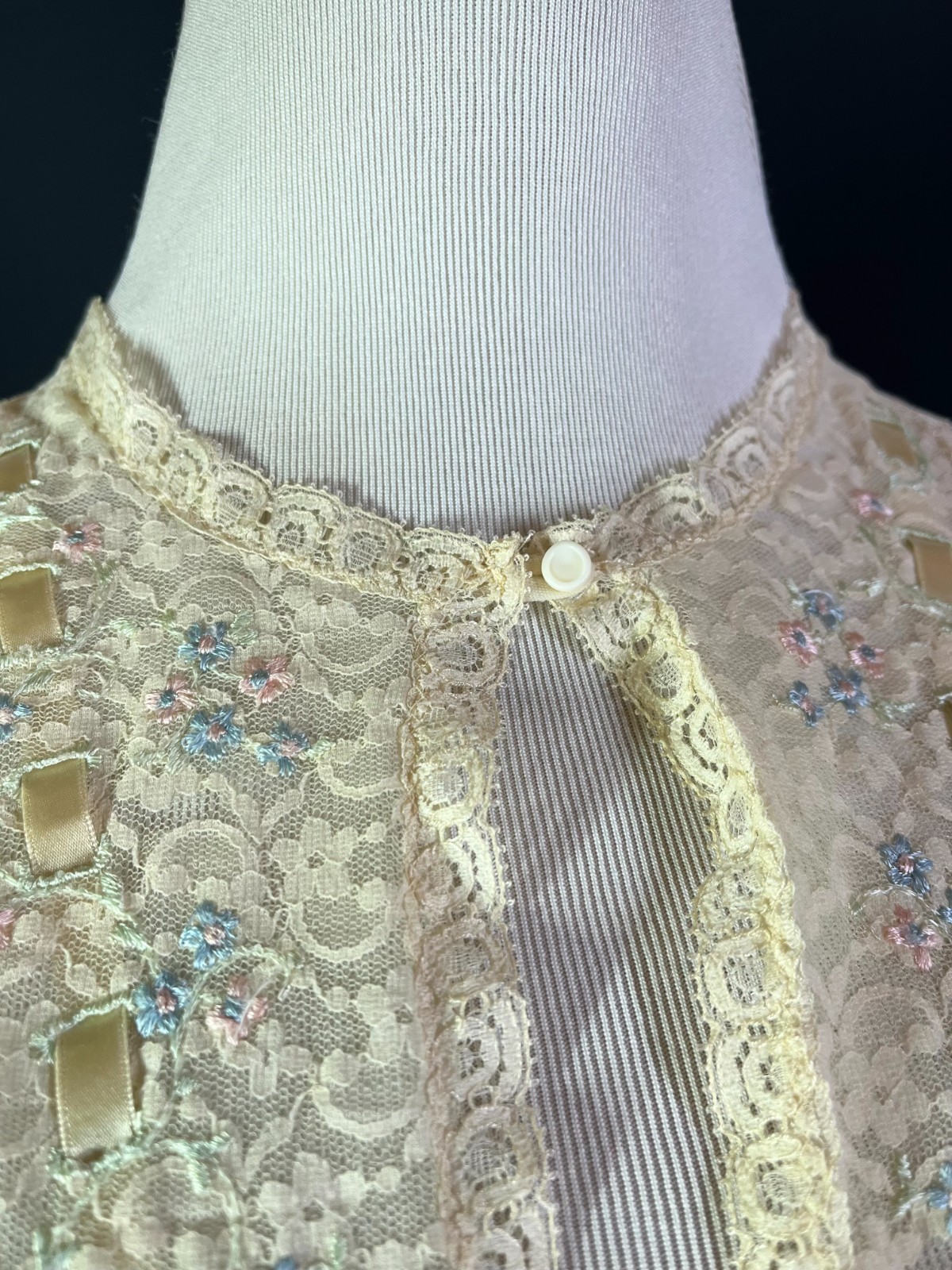 Vintage 70s Sears Size 32/34 Nightgown 3/4 Sleeves Lace Floral Neckline
