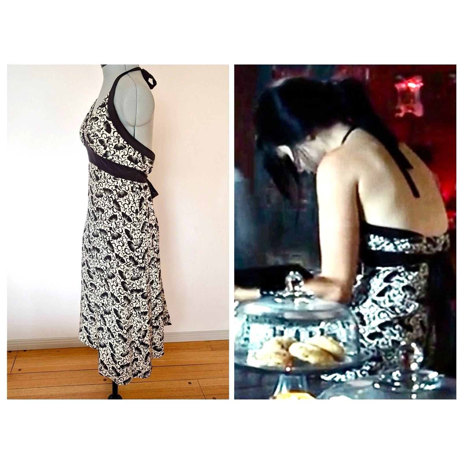 VTG Trashy Diva ASO Sophia Bush „Stay Alive” Dancer Print Silk Halter Dress Sz M