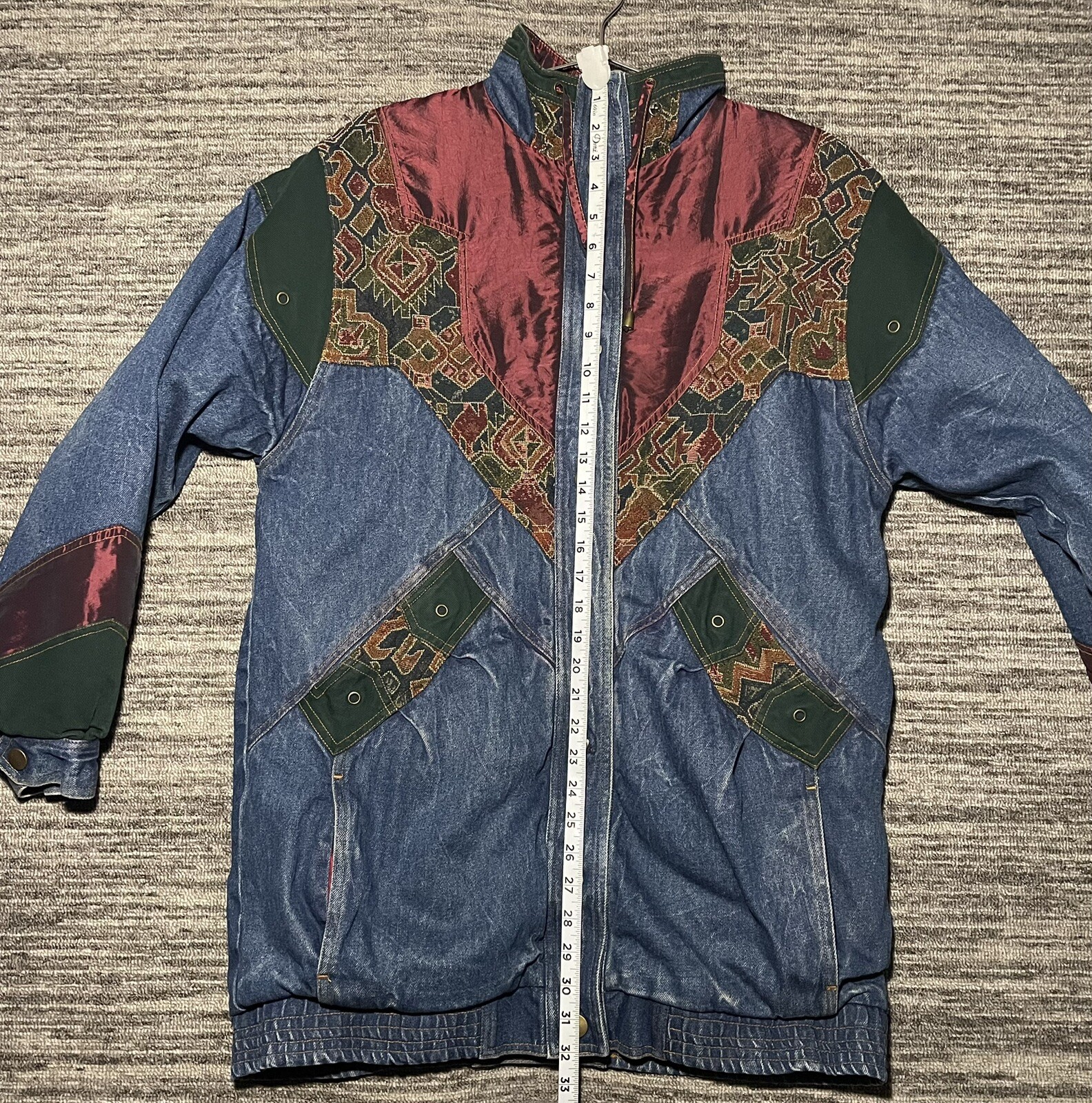 Vintage 90s Two Twenty Women’s Blue Denim Patchwork Winter Lined Jacket Small