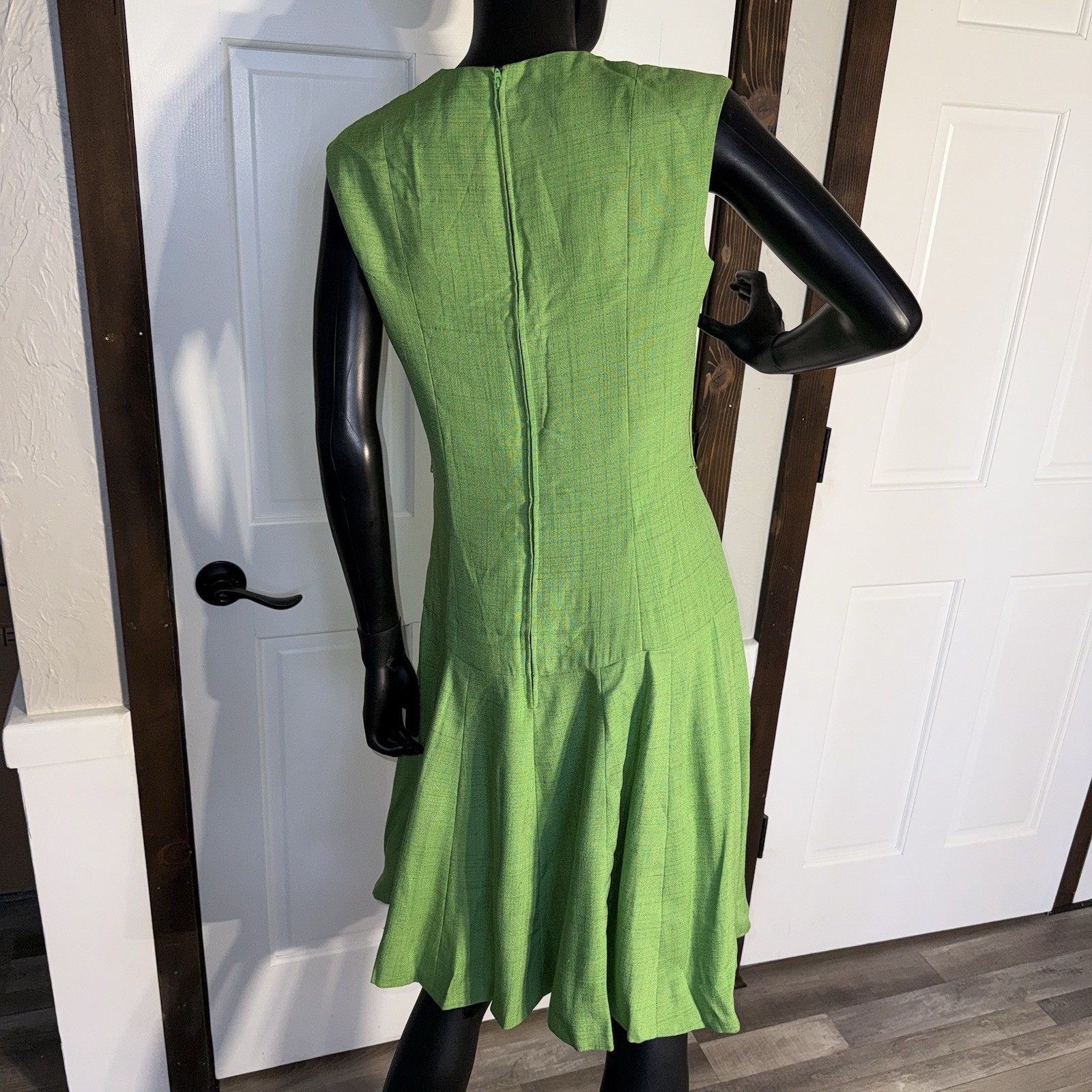 Vintage 1960s House Of Brunel Princess Dress Lime Green Linen ILGWU Mod MCM✅desc