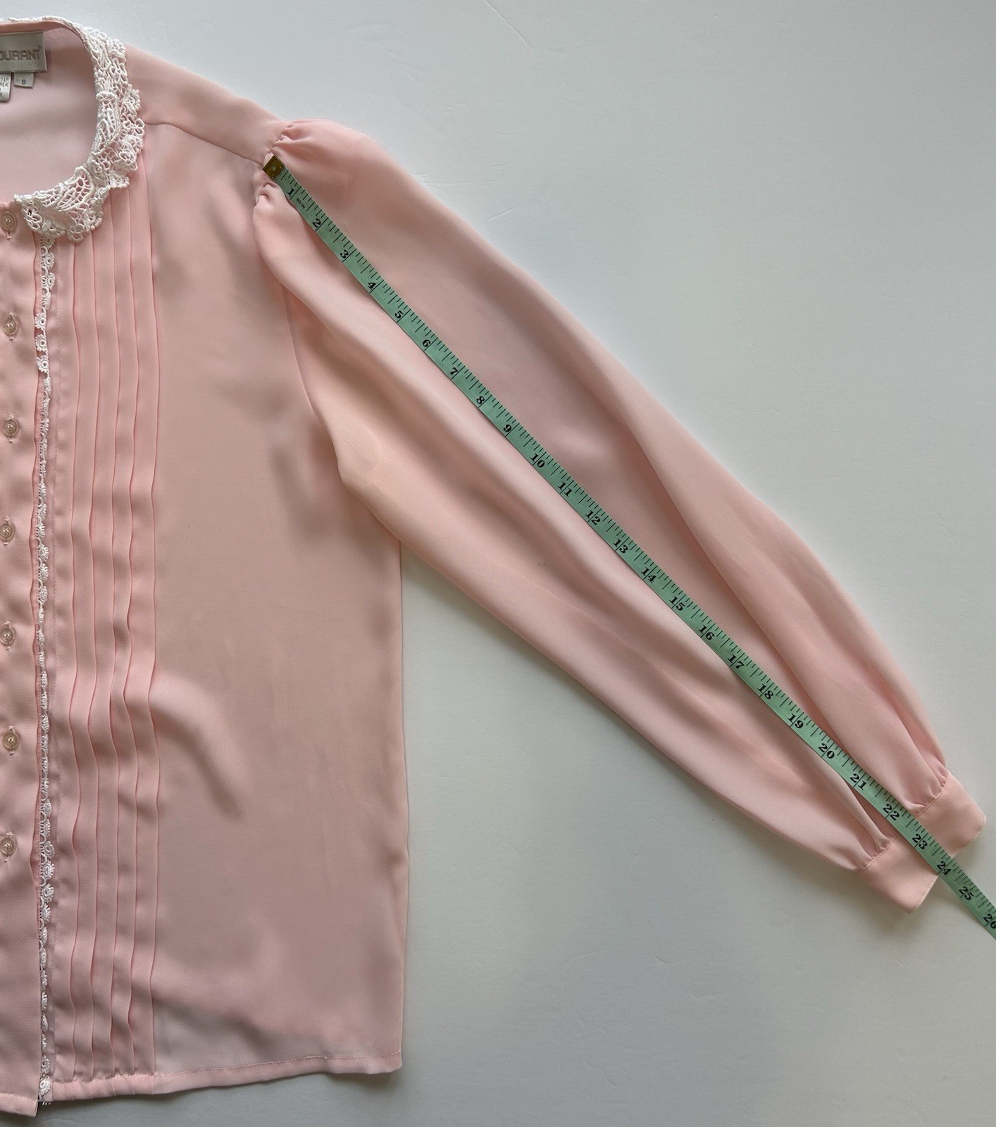 Vintage 80s AU COURANT Pink Semi Sheer Pleated Secretary Academia Blouse Sz 8