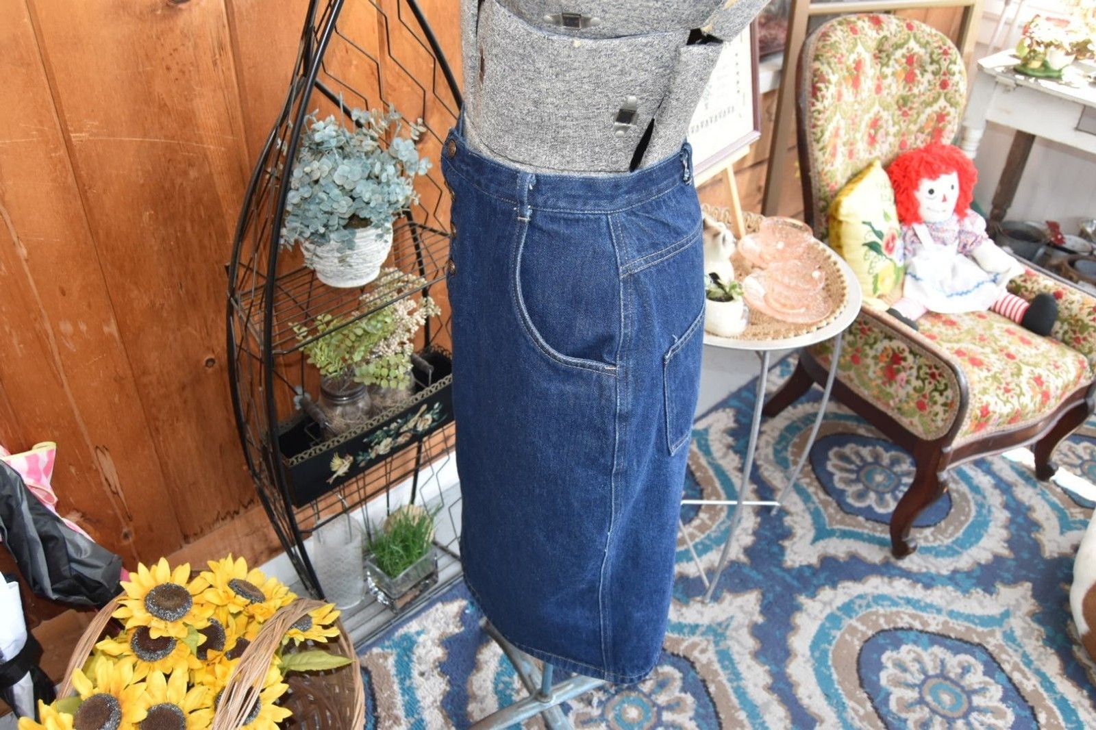 Vintage 1980s Carriage Court Denim Skirt Button Front High Waist Blue Jean Sz M