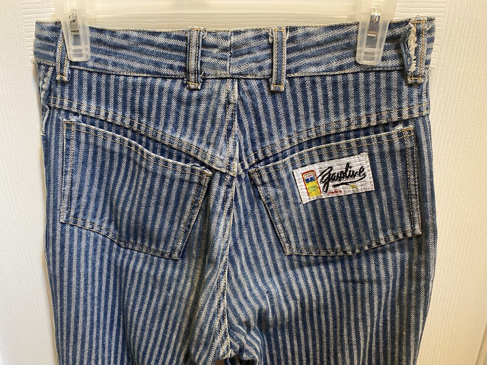 VTG 1980s High Waisted Striped GASOLINE JEANS | Paris, France | 100% Cotton | 28