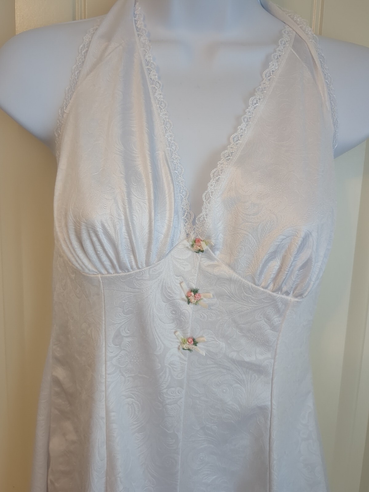 VTG Petra Fashions Liquid Shiny Wet Satin Teddy Romper Playsuit Floral White MED