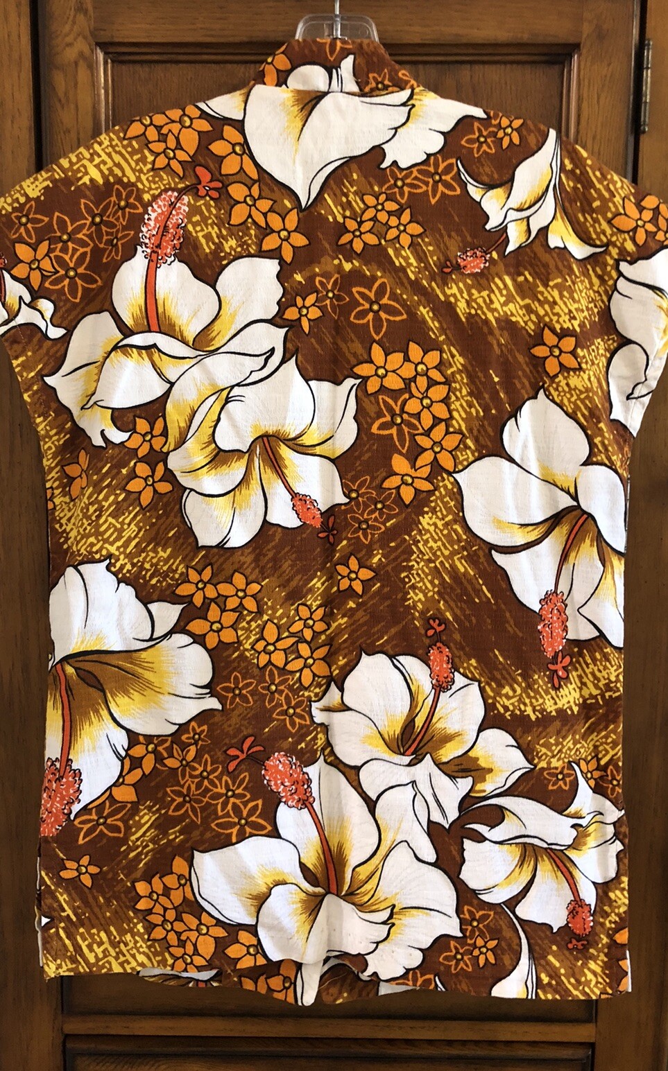 Pomare Hawaii Vintage Women’s Barkcloth Shirt Tropical Mandarin Collar Women’s S