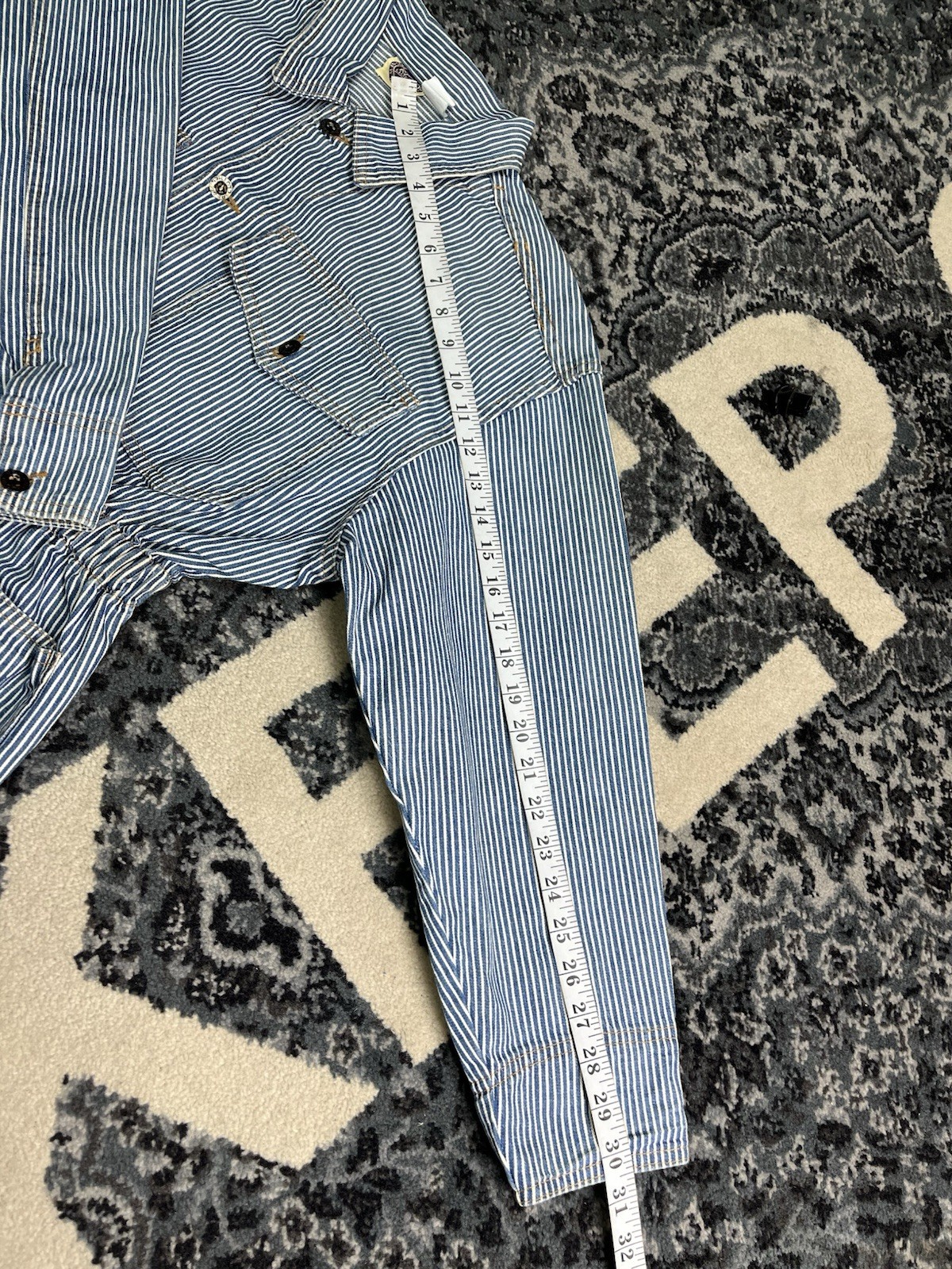 Vintage 1980s Women Hickory Stripe Denim Chore Jacket Made In USA Size Small