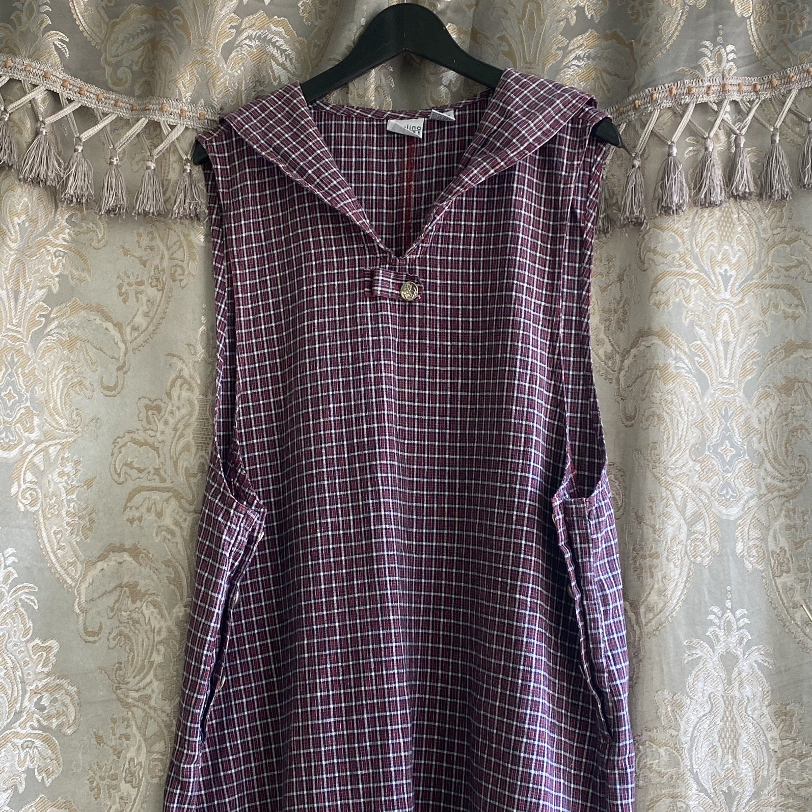 Carolina colours plaid jumper/ pinafore dress w sailor collar & buttons 16