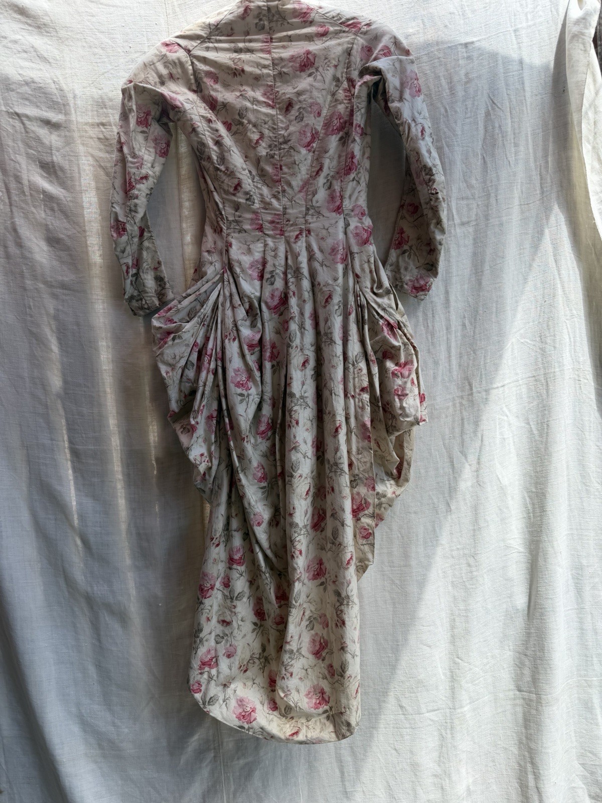 Antique Victorian 1880s Silk Rose Polonaise Museum Deaccession