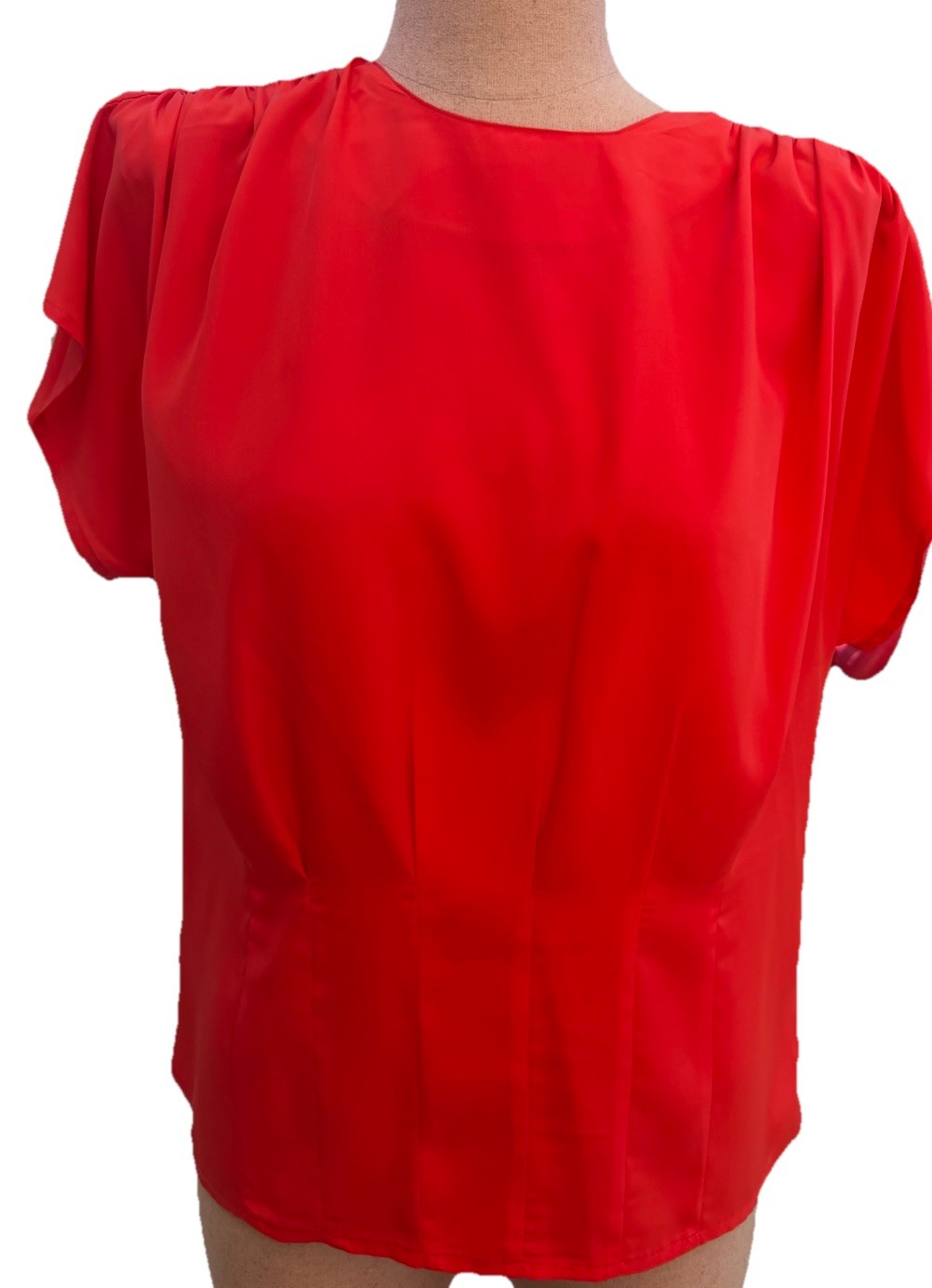 VTG 80’s Ashley Hill Tomato Red SS Solid Polyester Pullover Blouse SZ 8
