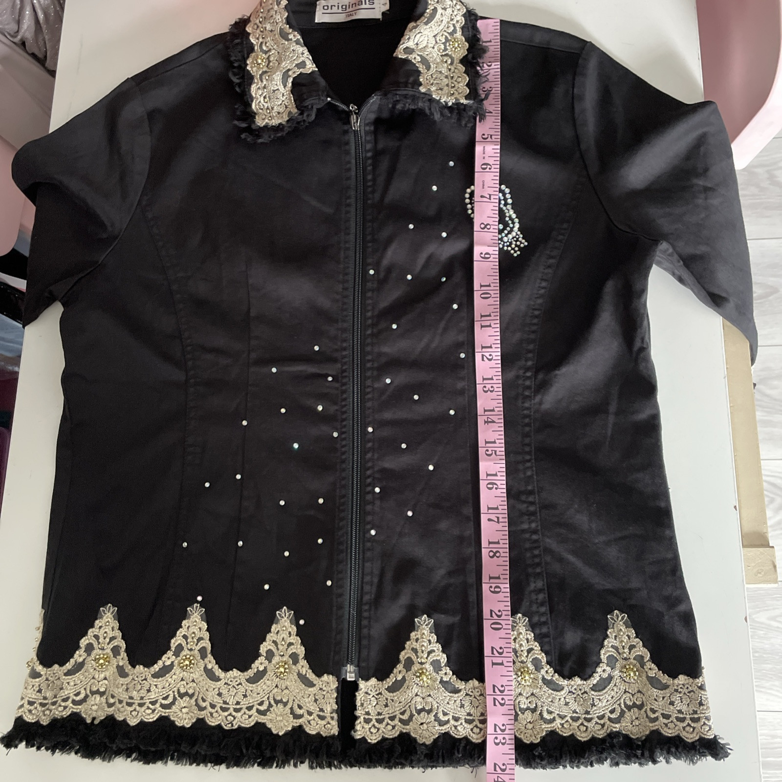 Vintage Originals Italy Sz 4Bling Lace Fringe Deco Blouse Shirt 1960’s