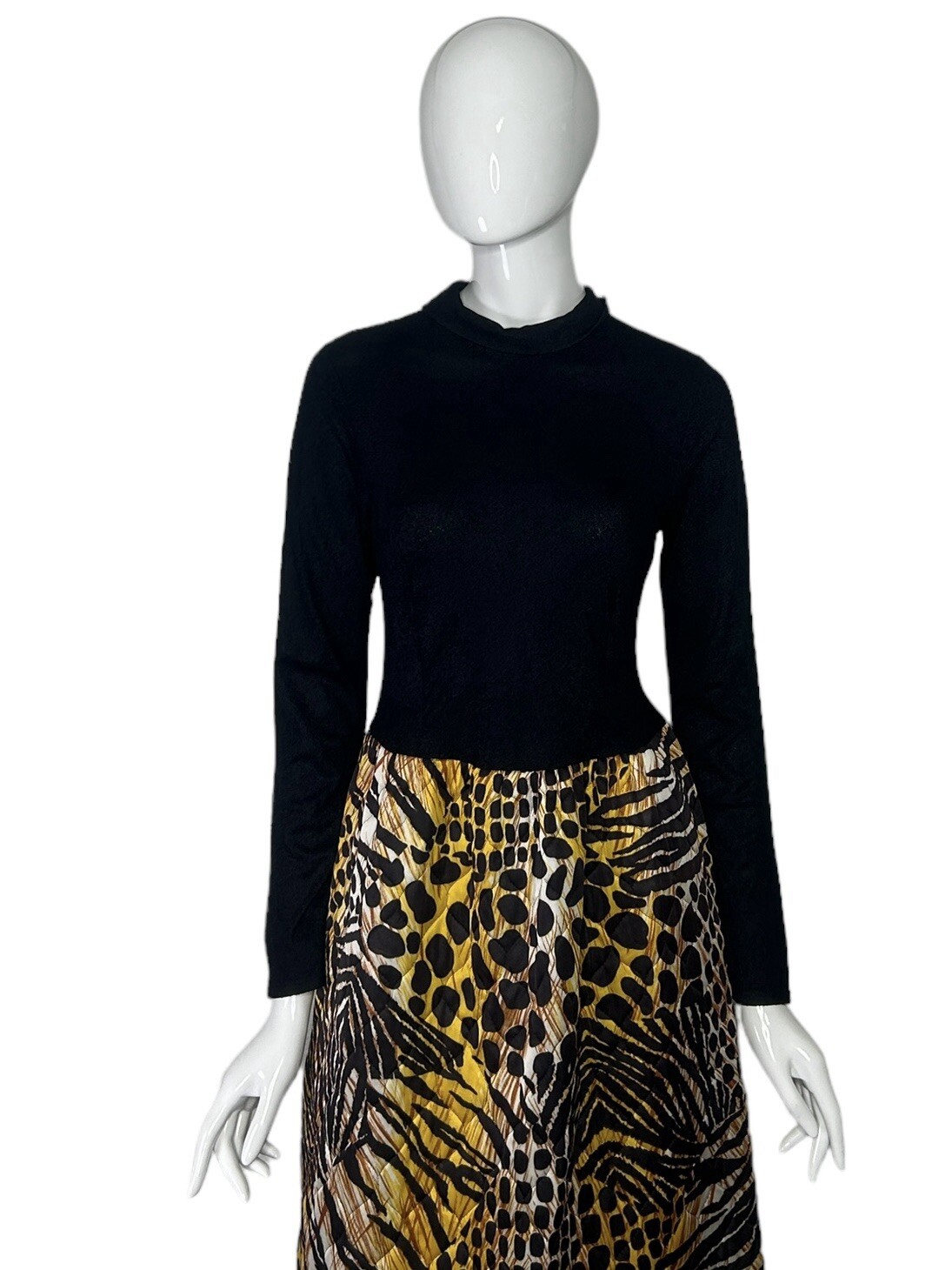 Vintage Dress Elaine Sklar Maxi Petite Small Long Sleeve Black Animal Print 60s