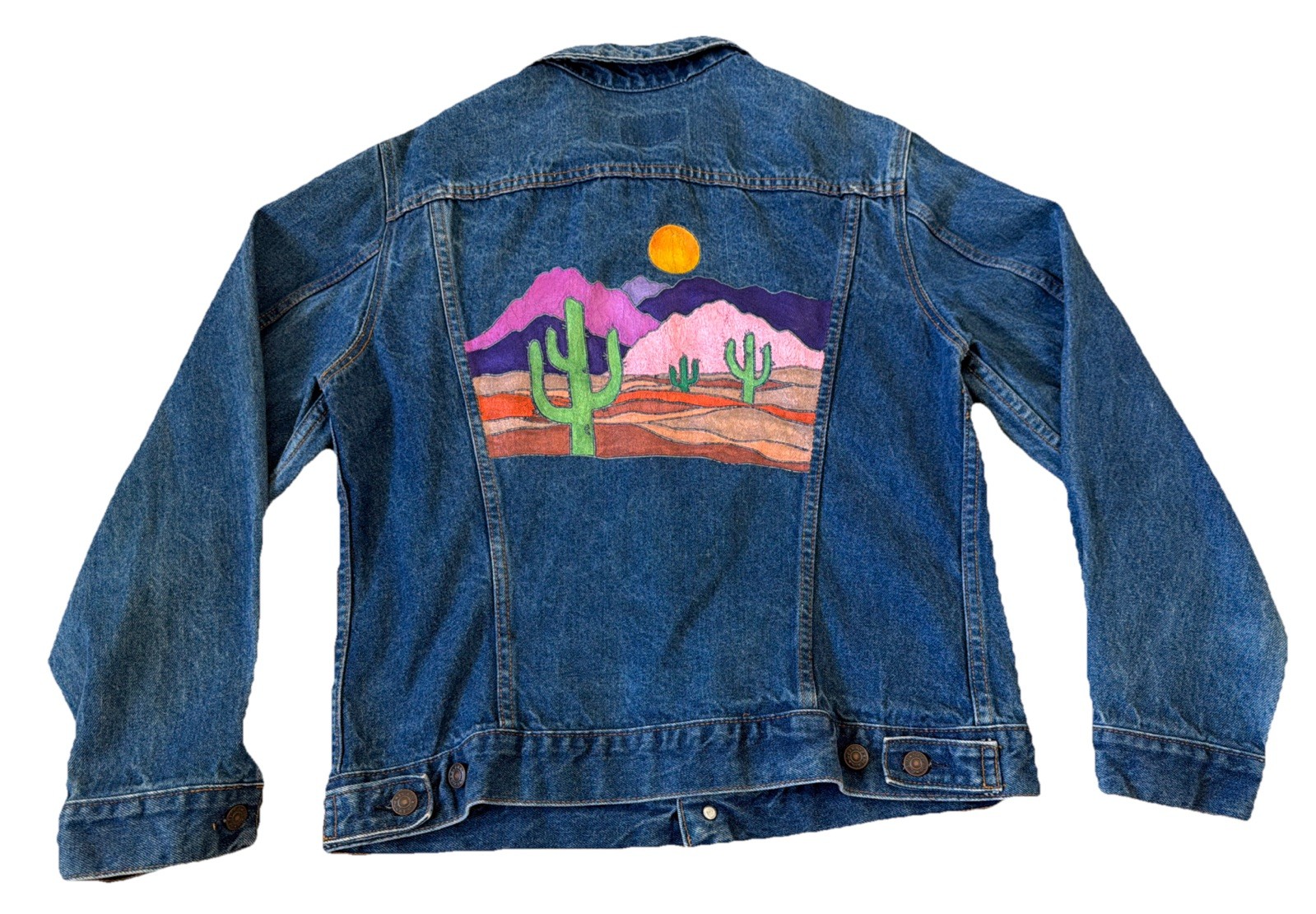 Vintage 70s 80s Plain Pockets Aztec Desert Denim Jean Jacket Women Size Medium