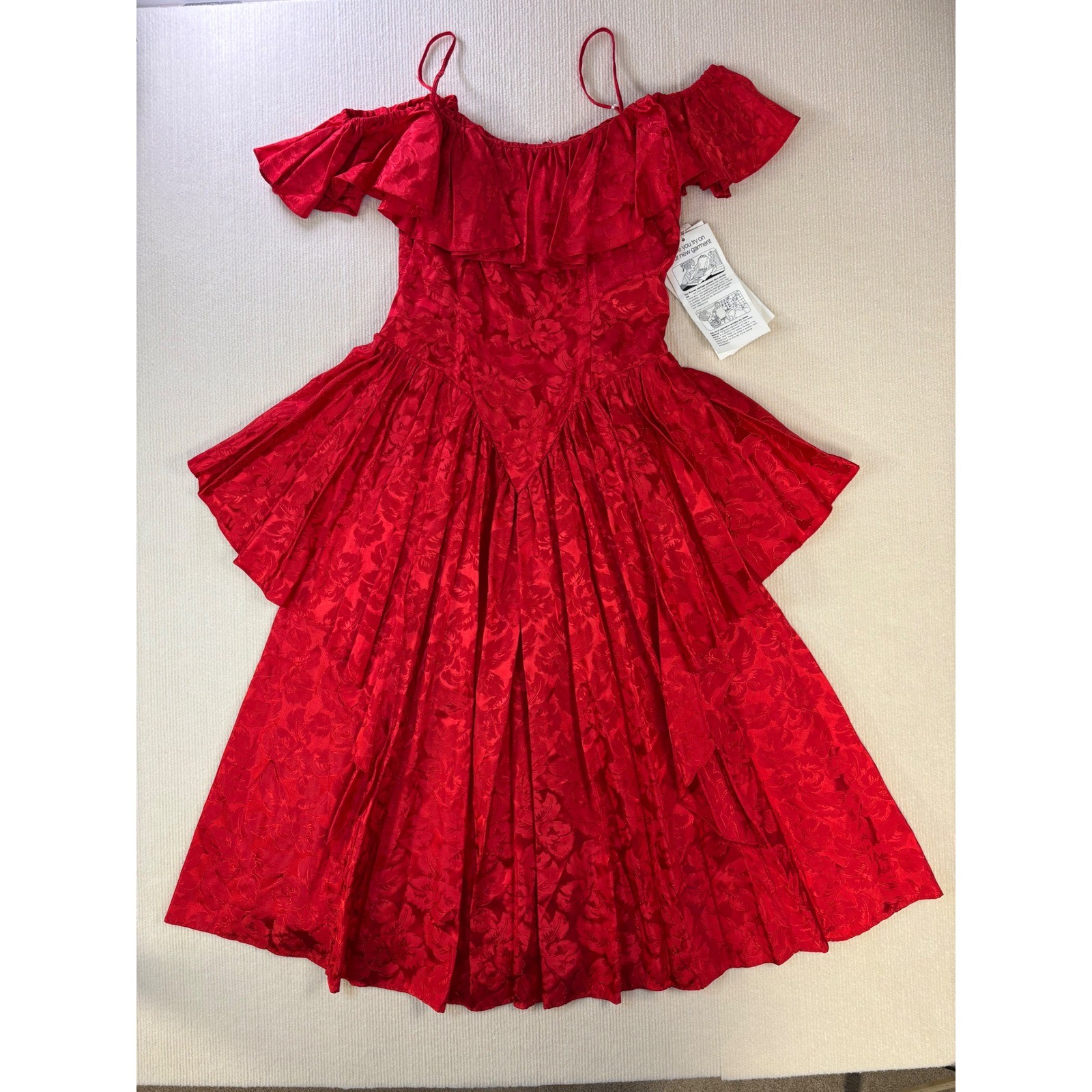 Vintage Red Floral Jacquard Off Shoulder Basque Waist Goth Renaissance Dress
