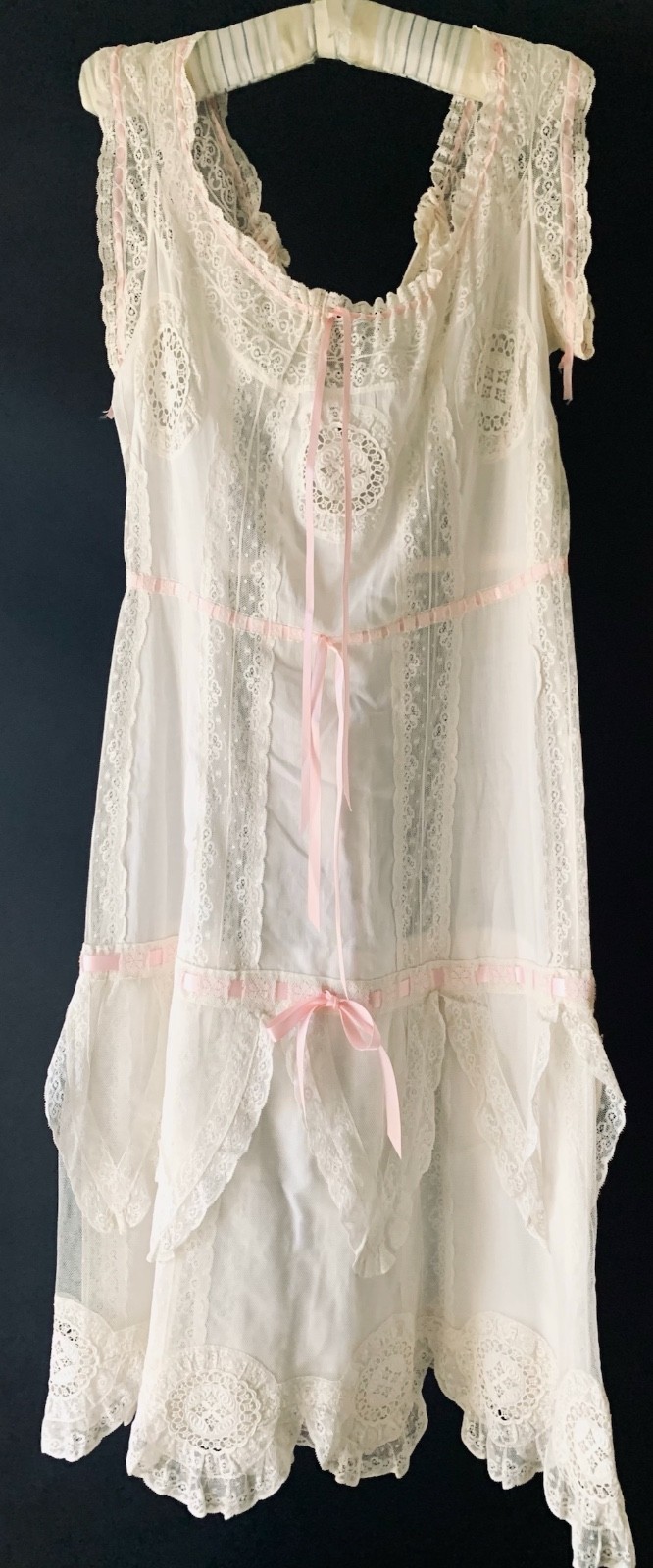 Rare Antique Edwardian Slip Dress Lace 1900 net & cotton lingerie wedding Boho