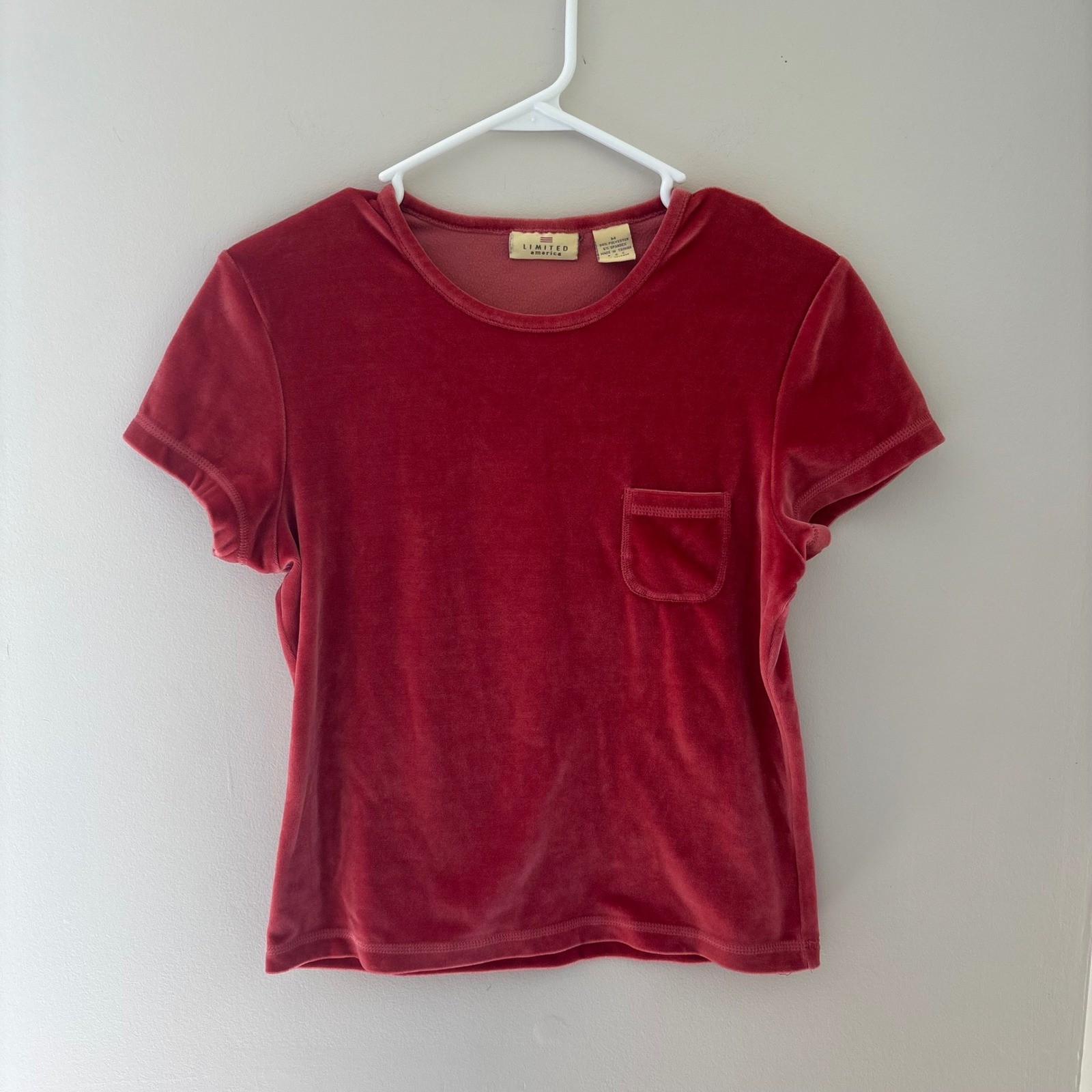 Vintage Limited America Red Velour Short Sleeve Pocket T-Shirt Womens Medium
