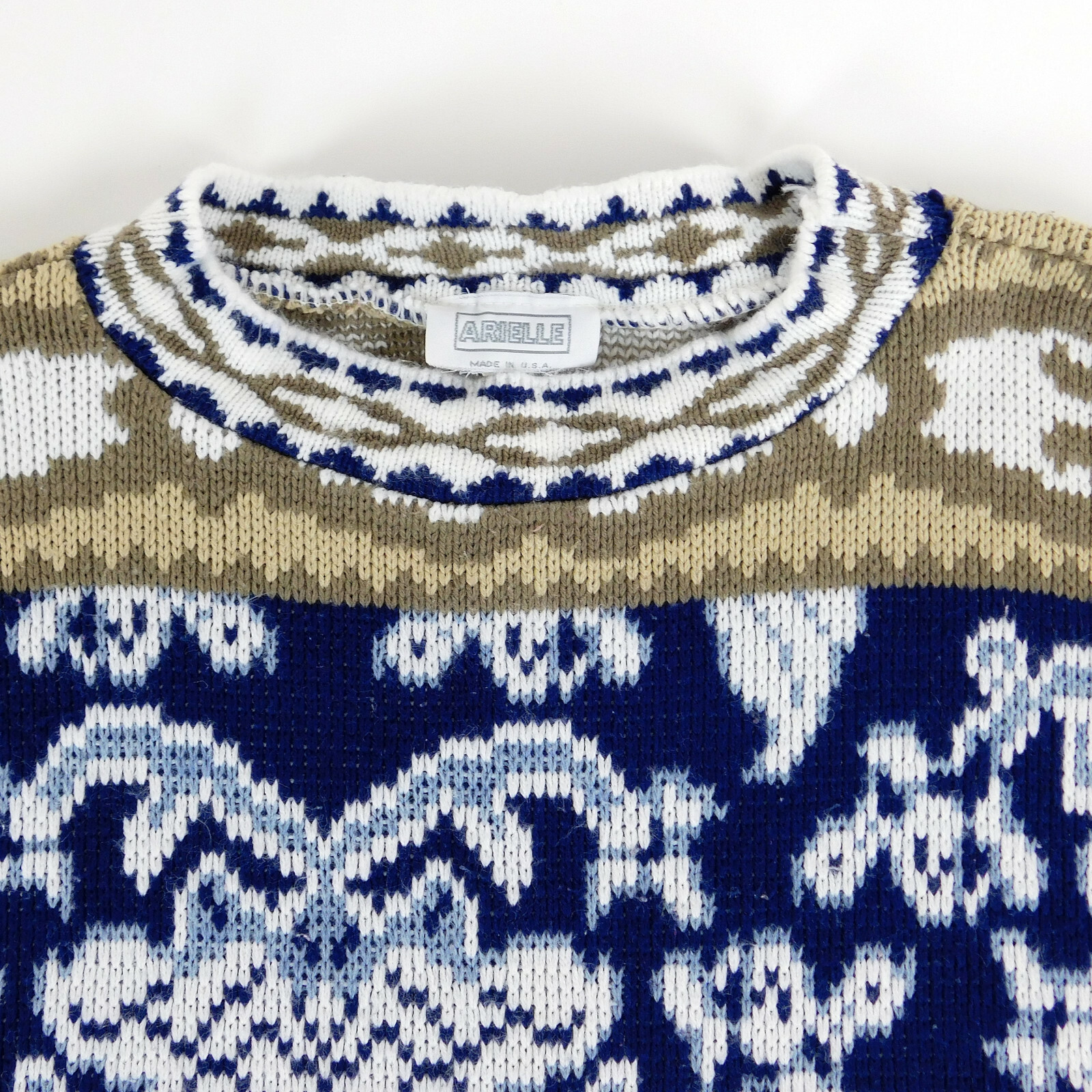Arielle Vintage Womans Large Geometric Crew Neck Pullover Sweater USA Acrylic