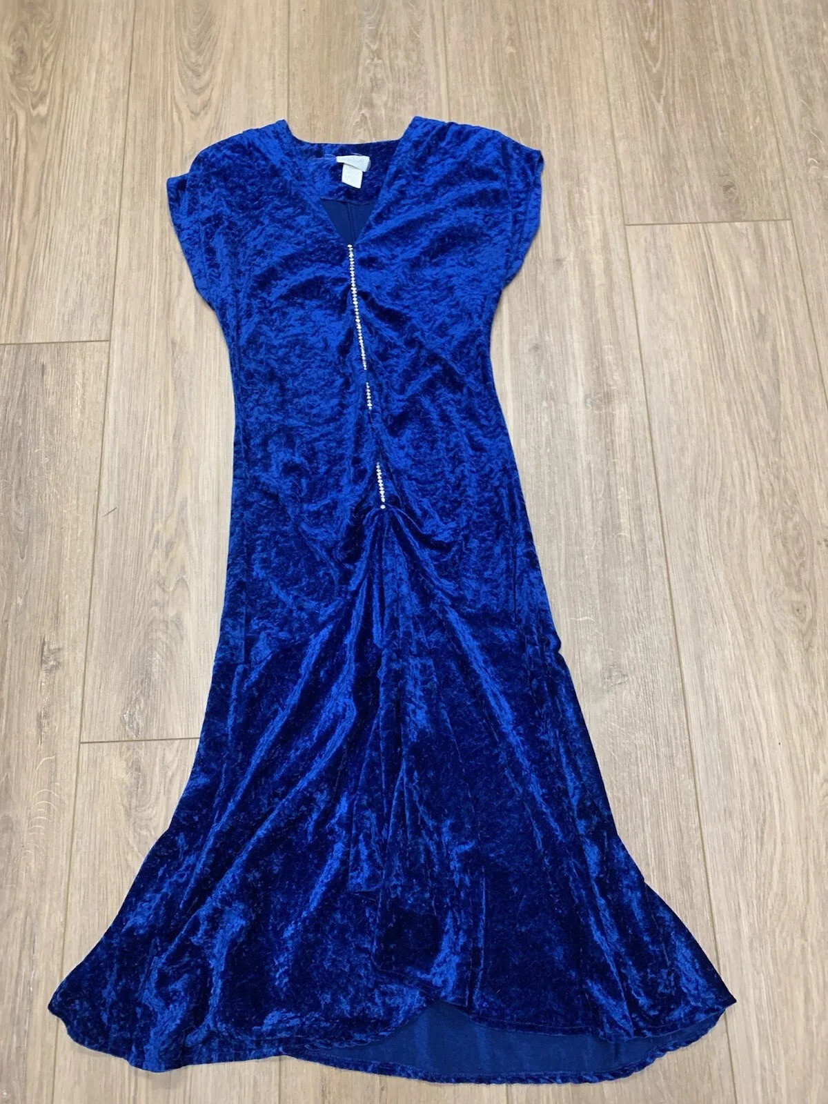 VINTAGE HHR DRESS 10T ROYAL BLUE CRUSHED VELVET LOOK RHINESTONES COSTUME