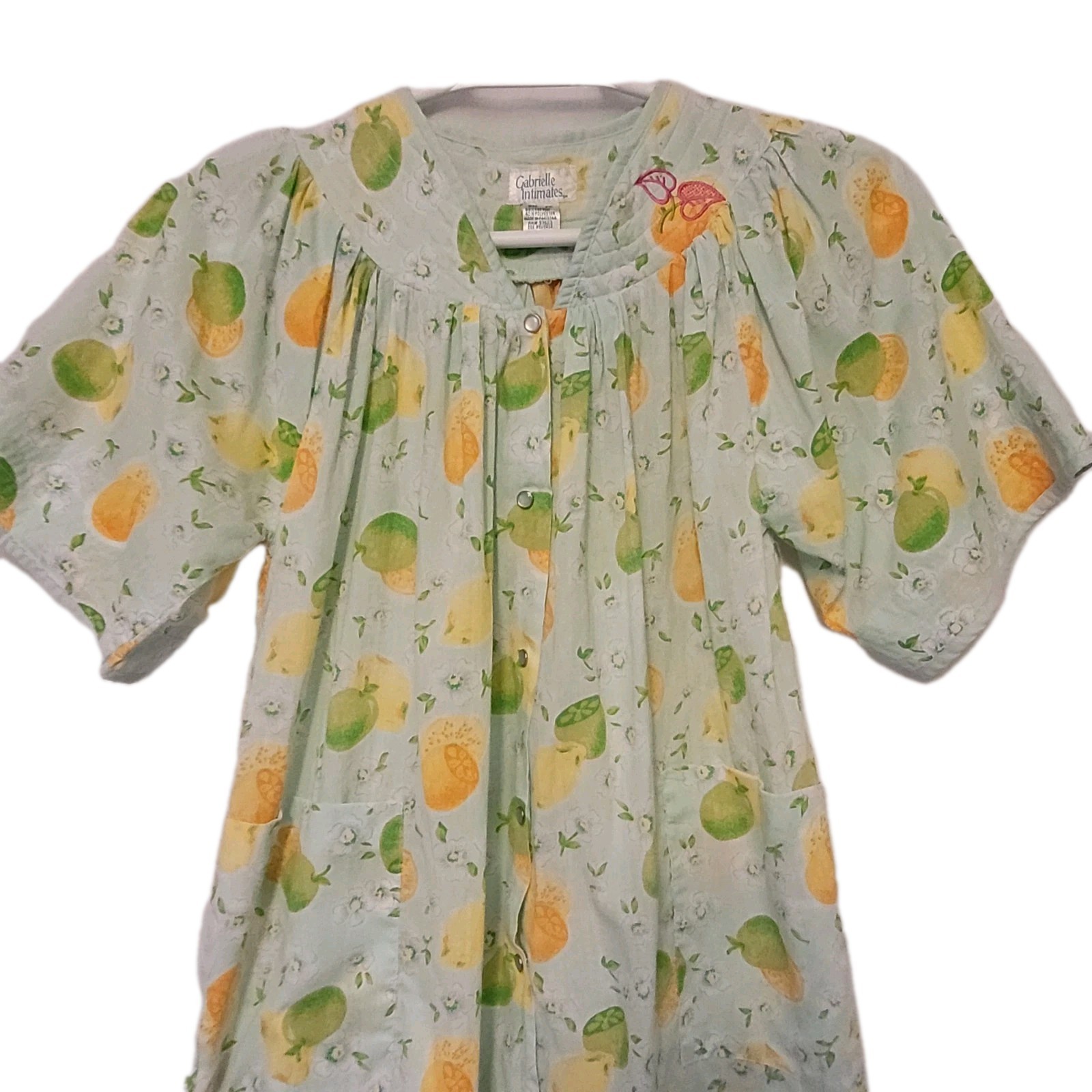 VTG Wmn’s House Dress Duster Citrus Fruit Pattern Pockets Pearl Snap Size 2X